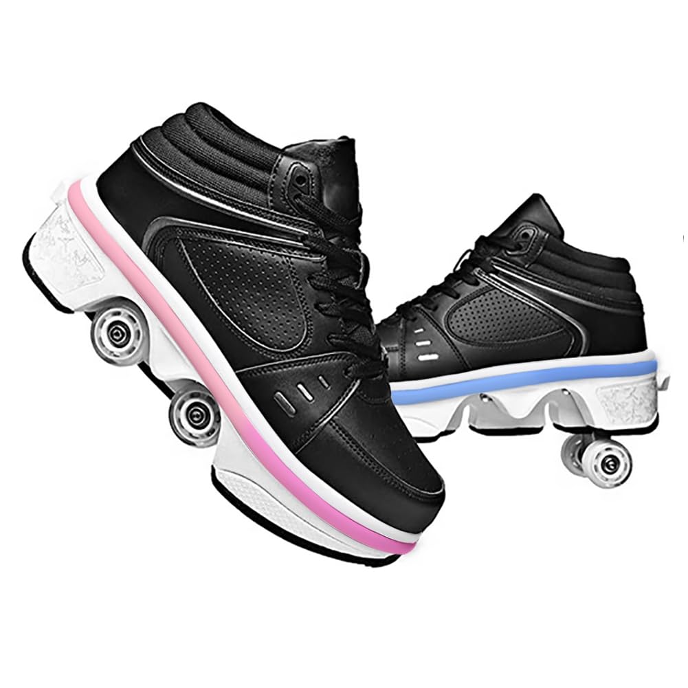 Women's Double-Row Quad Roller Skates - Detachable Wheel Shoes for Girls & Boys | Unisex Skating Shoes for Outdoor Fun, Fitness & Roller Rinks