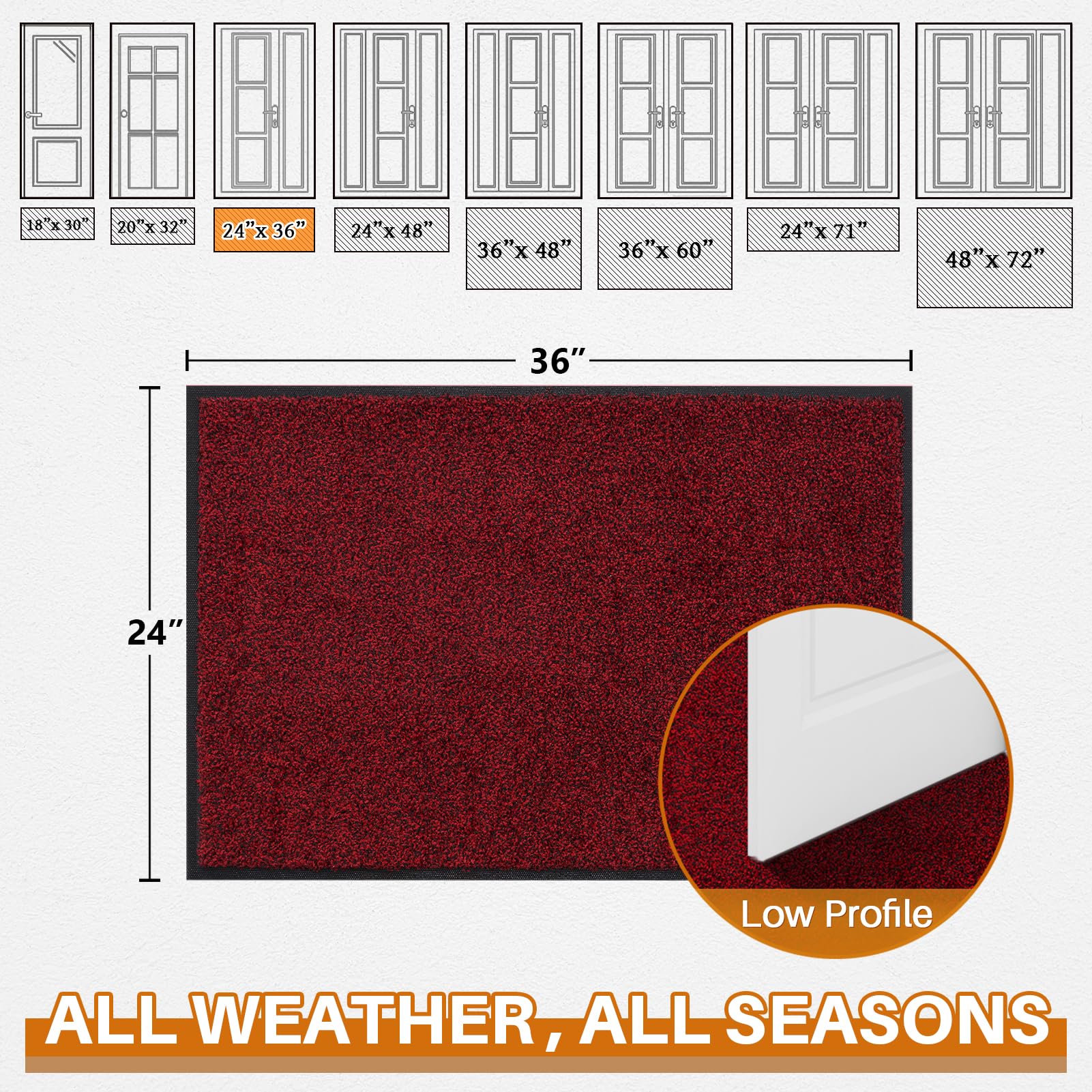 Premium Mibao Dirt Trapper Door Mat 24x36 Inches - Washable Non-Slip Entrance Rug for Indoor/Outdoor Use | Heavy Duty Shoe Scraper & Super Absorbent Front Door Carpet in Red/Black | Perfect for Mudrooms, Entryways, Patios & High Traffic Areas