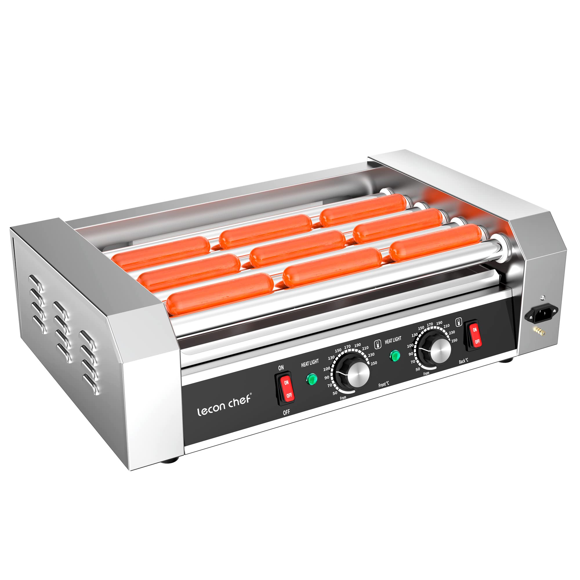 Commercial Grade Stainless Steel Electric Hot Dog Roller Machine - 24 Hot Dog 7 Roller Grill Cooker with LED Lights, 1200 Watts - Perfect for Restaurants, Convenience Stores, and Food Trucks