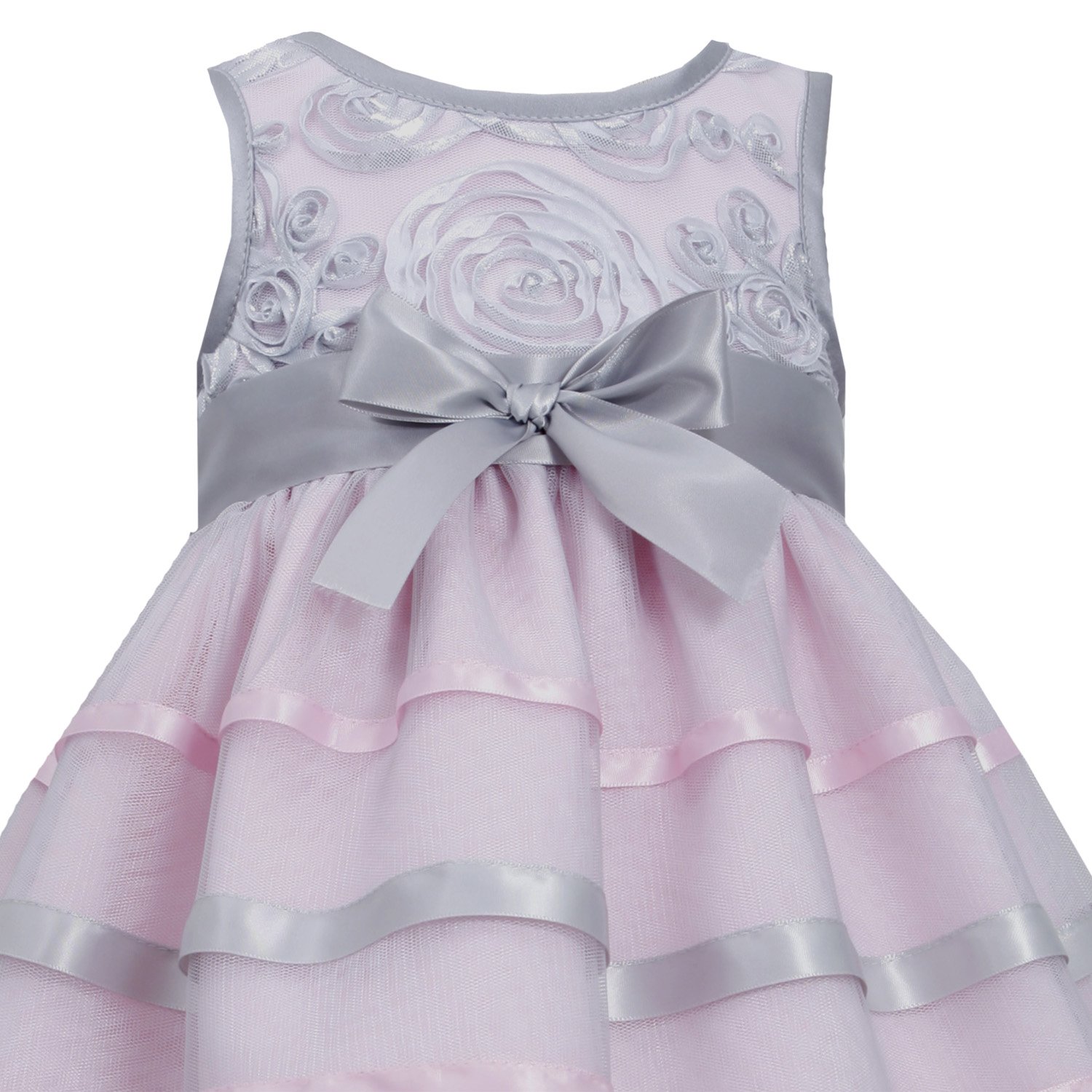 Bonnie Jean Girls' 2T-4T Pink & Silver Soutache Ribbon Mesh Overlay Party Dress - Perfect for Birthday Parties, Pageants & Special Occasions