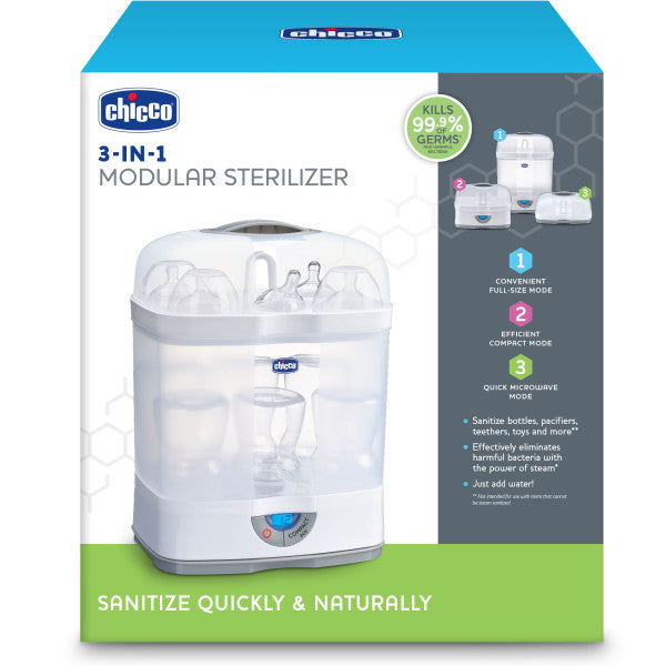 Chicco 3-in-1 Modular Baby Bottle Sterilizer | UV & Steam Sterilization for Pacifiers, Toys & Feeding Accessories | Perfect for Nursery, Travel & Daycare Use