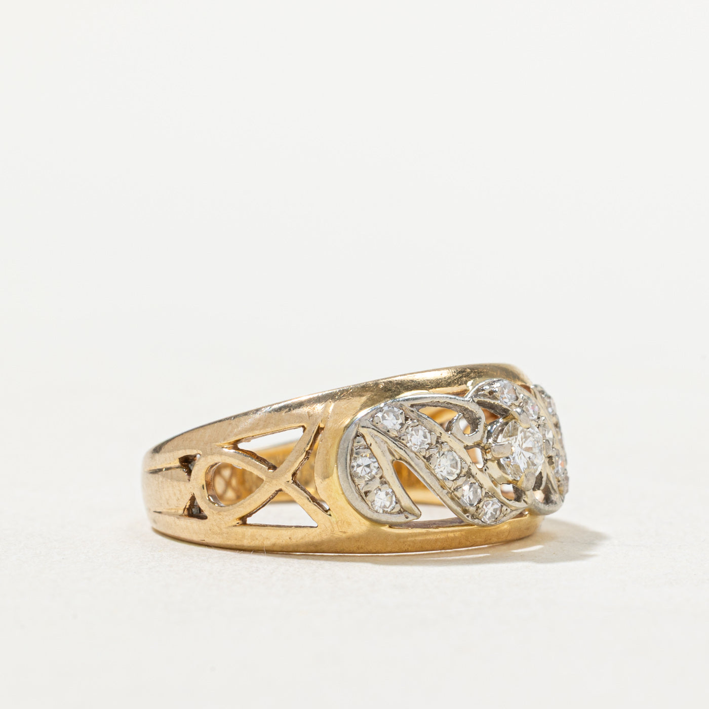 Two Tone Gold Diamond Openwork Ring - 0.25ctw, Size 7.5 - Elegant Stackable Ring for Women, Perfect for Weddings, Anniversaries & Everyday Wear