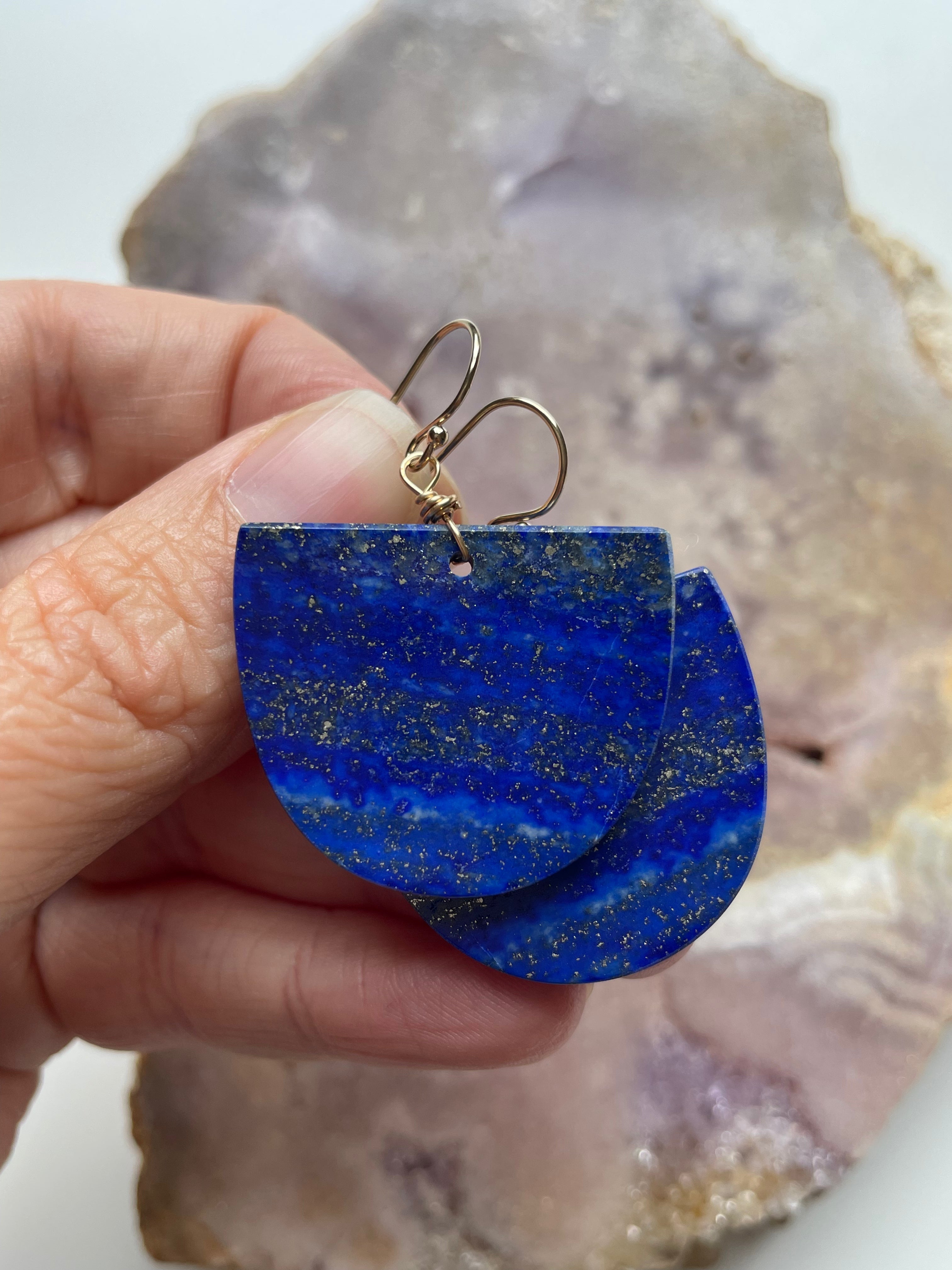 Lapis Lazuli Statement Earrings - 14K Gold Filled Dangle Earrings for Women | Elegant Boho Jewelry for Parties, Weddings & Special Occasions