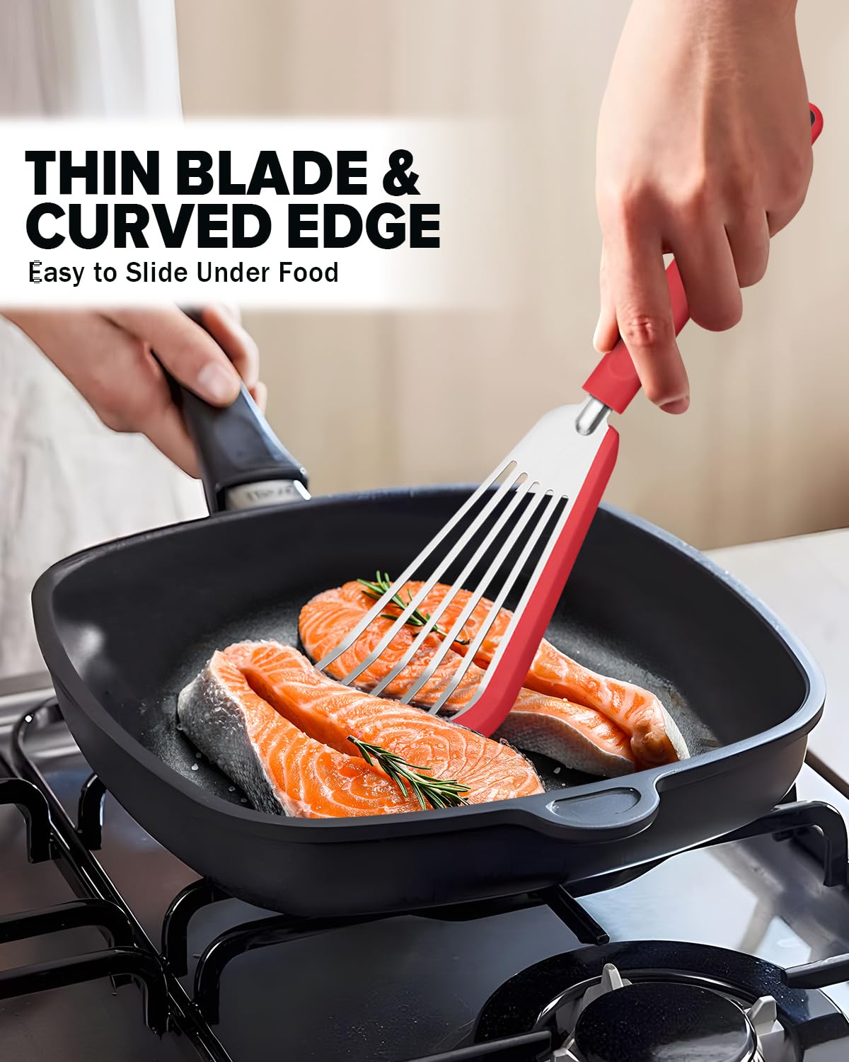 2-Pack Silicone Fish Spatula Turner Set - Thin Slotted Nonstick Cookware Spatulas, Heat Resistant Flexible Stainless Steel Kitchen Utensils for Flipping Fish, Eggs & Pancakes - Perfect for Grilling, Frying & Breakfast Cooking