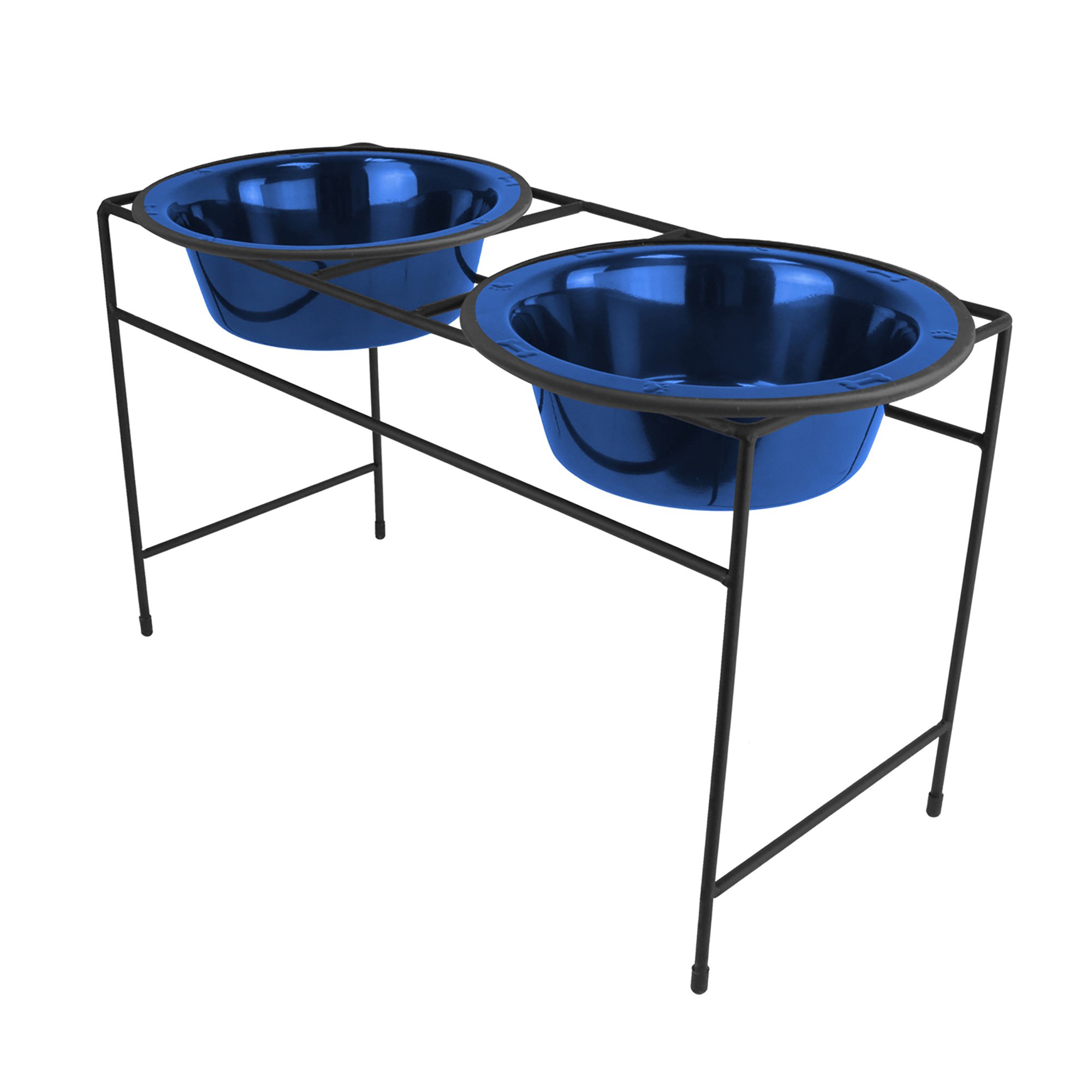 Premium Stainless Steel Double Diner Pet Feeder - Large Sapphire Blue Cat & Dog Bowl Set for Modern Homes | Perfect for Mealtime & Water Station in Kitchens, Pet Rooms, or Outdoor Areas