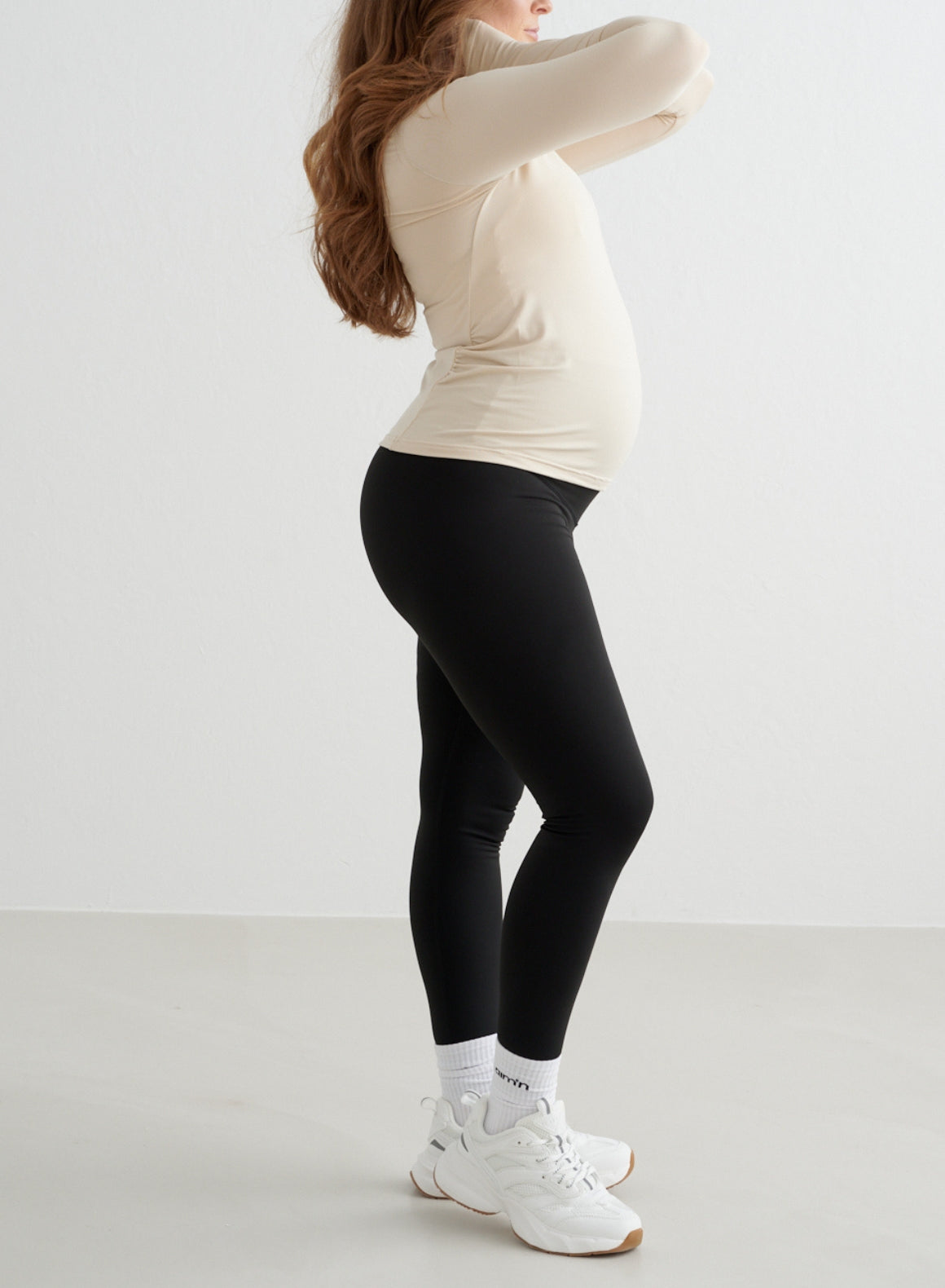 Café Au Lait Soft Basic Maternity Long Sleeve Shirt - Comfortable Pregnancy Top for Everyday Wear & Nursing