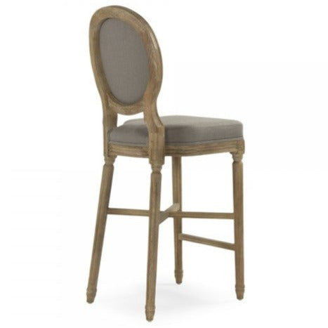 Grey Linen Medallion Bar Stool - Modern Kitchen Island Stool with Comfortable Seat for Dining & Home Decor