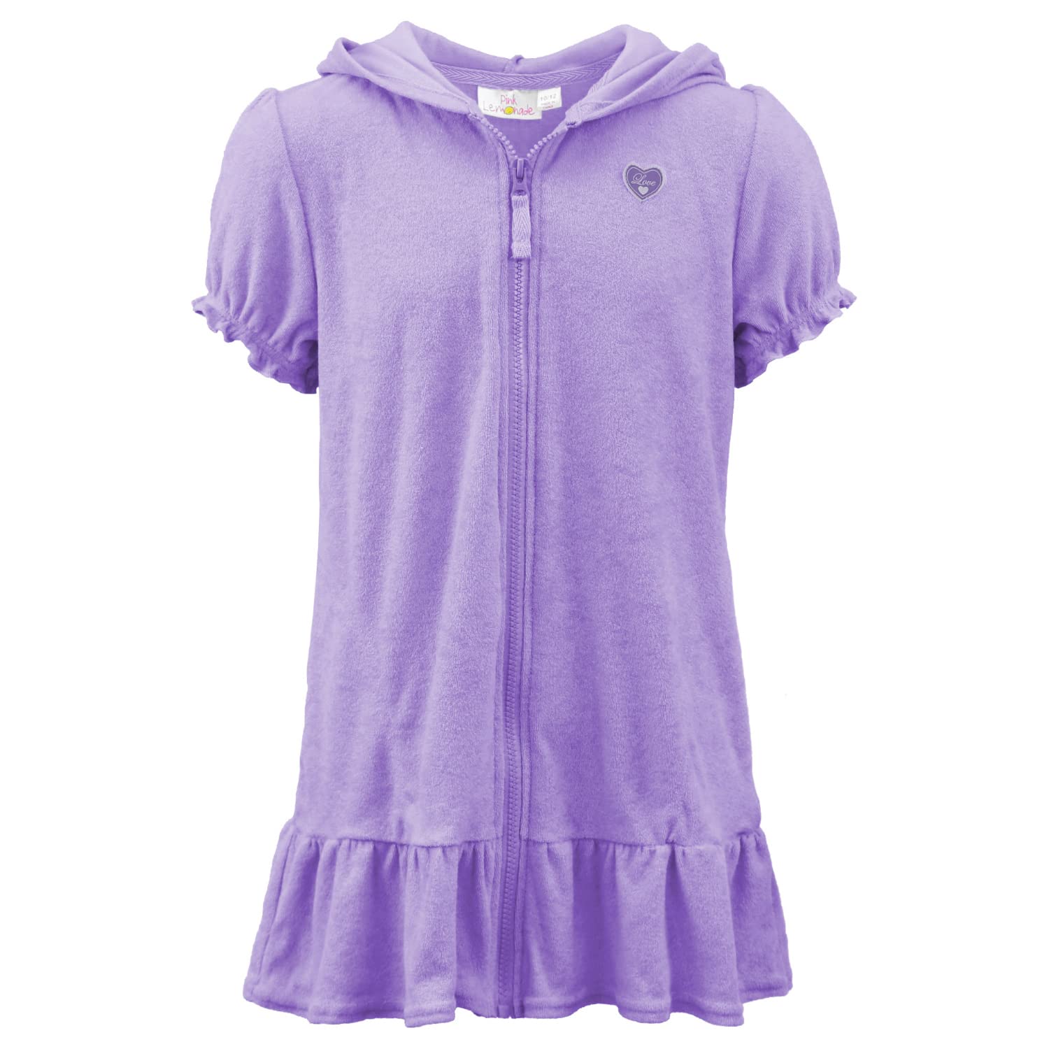 Pink Lemonade Girls' Hooded Zip-Up Swim Cover Up - Terry Cloth Beach Dress for Pool, Vacation & Summer Outings