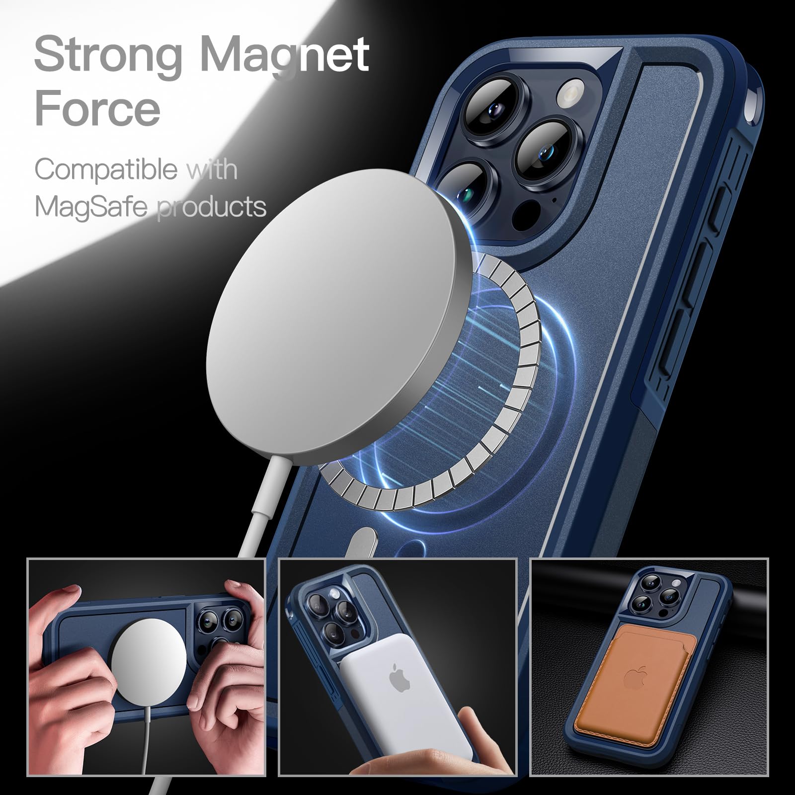 JETech Heavy Duty Rugged Case for iPhone 15 Pro Max 6.7-Inch - MagSafe Compatible, Dual-Layer Shockproof Protection, Military-Grade Magnetic Phone Cover (Navy) - Perfect for Outdoor, Work & Everyday Use