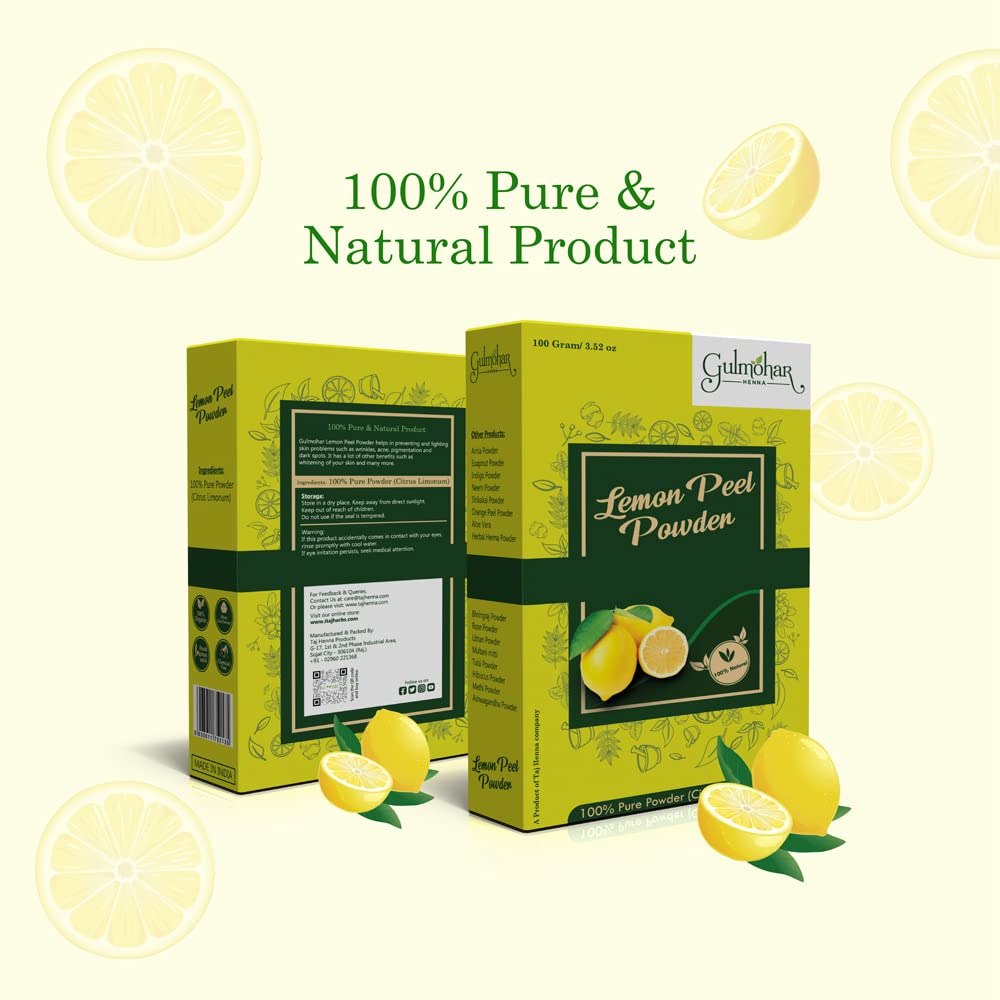 Gulmohar 100% Pure Lemon Peel Powder for Face & Skin Care - 100g | Brightening, Exfoliating & Anti-Aging | DIY Face Mask & Natural Skincare