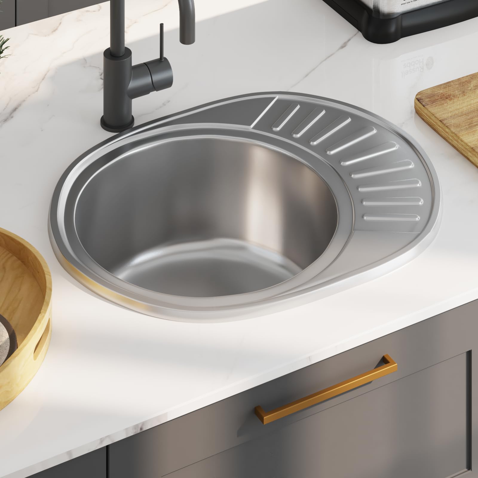 Stainless Steel Kitchen Sink with Strainer & Drain - Oval Design for Modern Kitchens | Perfect for Home Renovation & Commercial Use