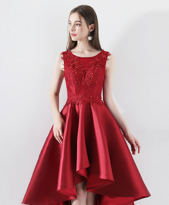 Elegant Burgundy Round Neck Lace Prom Dress | A-Line Bridesmaid Gown for Weddings & Formal Events | Perfect for Homecoming, Evening Parties & Special Occasions