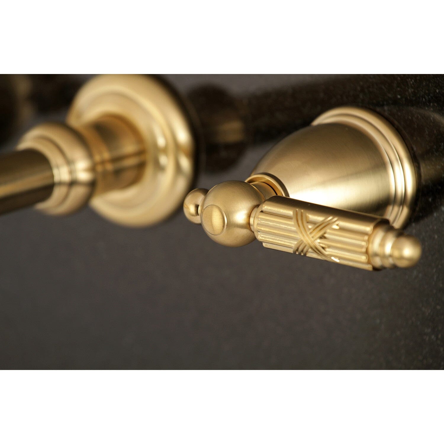 Georgian Double Handle 3 Hole Wall Mount Bathroom Faucet - Vintage Brass Bathroom Sink Faucet for Traditional & Farmhouse Style Bathrooms