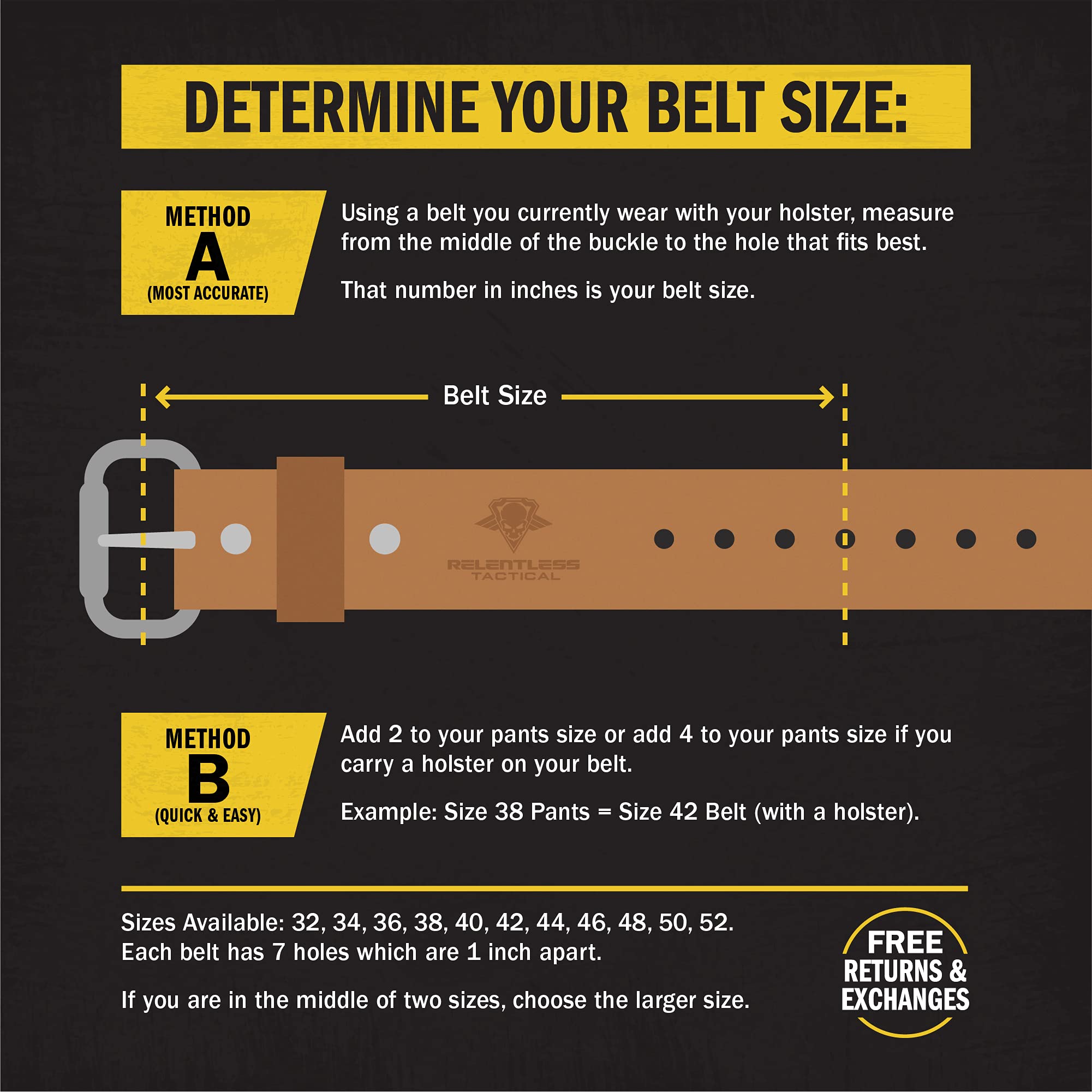 Relentless Tactical Premium Leather Gun Belt for Men | USA Made Concealed Carry Belt (CCW) | Durable Tactical Belt for Everyday Wear & Outdoor Activities
