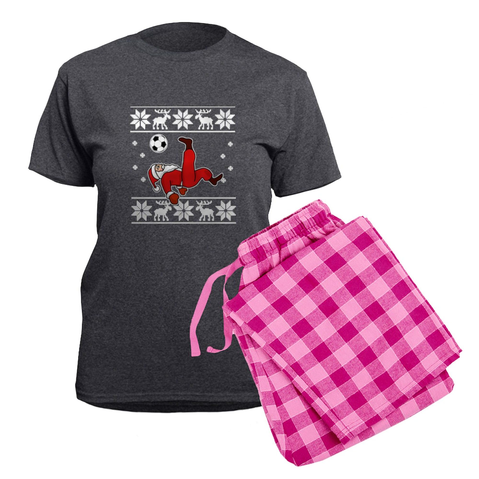 Santa Claus Christmas Soccer Player Pajamas for Women - Cozy Novelty Pajama Set in Charcoal - Perfect for Holiday Parties & Festive Sleepwear