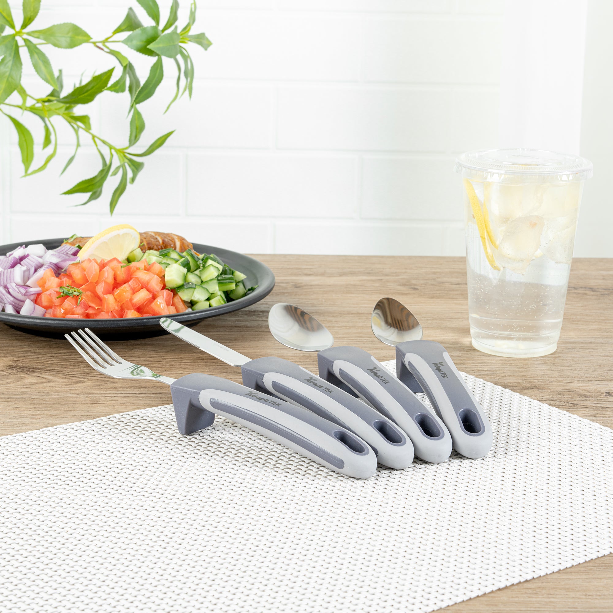 Adaptive Utensil Set - 4 Piece Stainless Steel Silverware with Non-Slip Grips for Seniors & Disabled | Lightweight Ergonomic Eating Aids for Arthritis & Hand Tremors | Perfect for Home Care, Nursing Homes & Travel Use