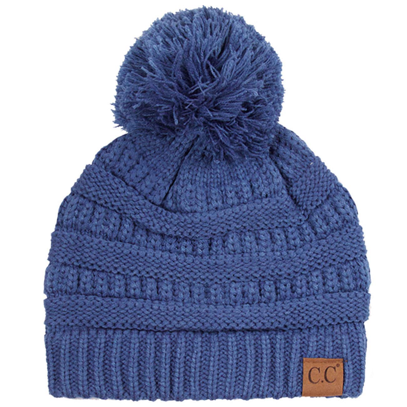 ScarvesMe Exclusive CC Knitted Beanie Hat with Faux Fur Pom Pom - Warm Winter Accessory for Women & Men - Perfect for Skiing, Snowboarding & Outdoor Activities