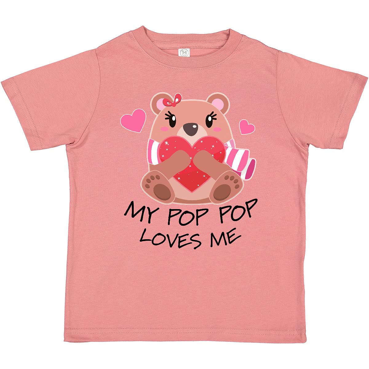 Inktastic 'My Pop Pop Loves Me' Bear & Hearts Toddler T-Shirt - Cute Grandfather Gift for Kids, Soft Cotton Baby Tee for Playdates & Family Photos