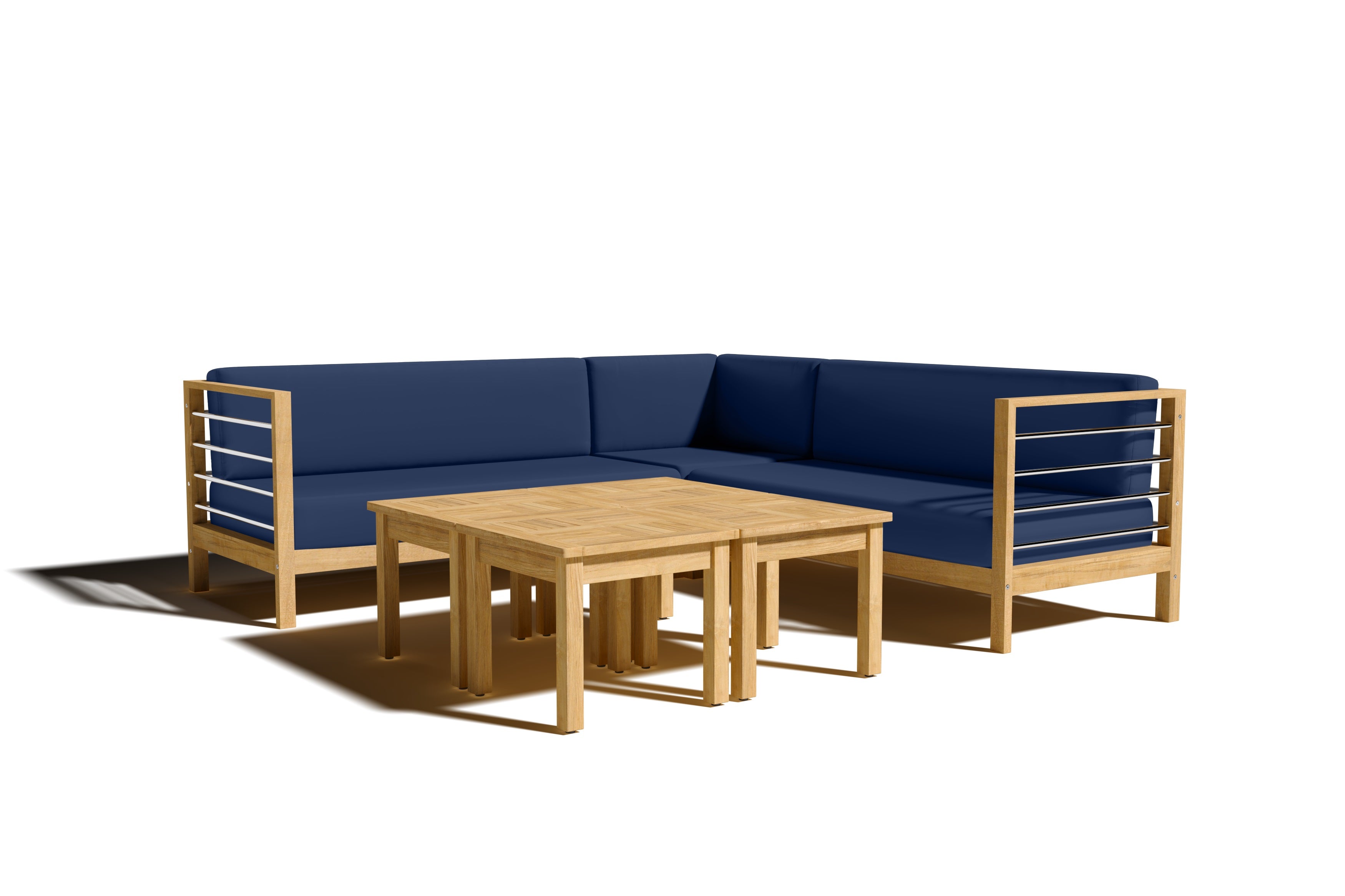 Premium 7-Piece Teak Outdoor Sectional Deep Seating Set with Sunbrella Navy Cushions - Waterproof & Durable Patio Furniture for Backyard, Poolside & Garden Relaxation