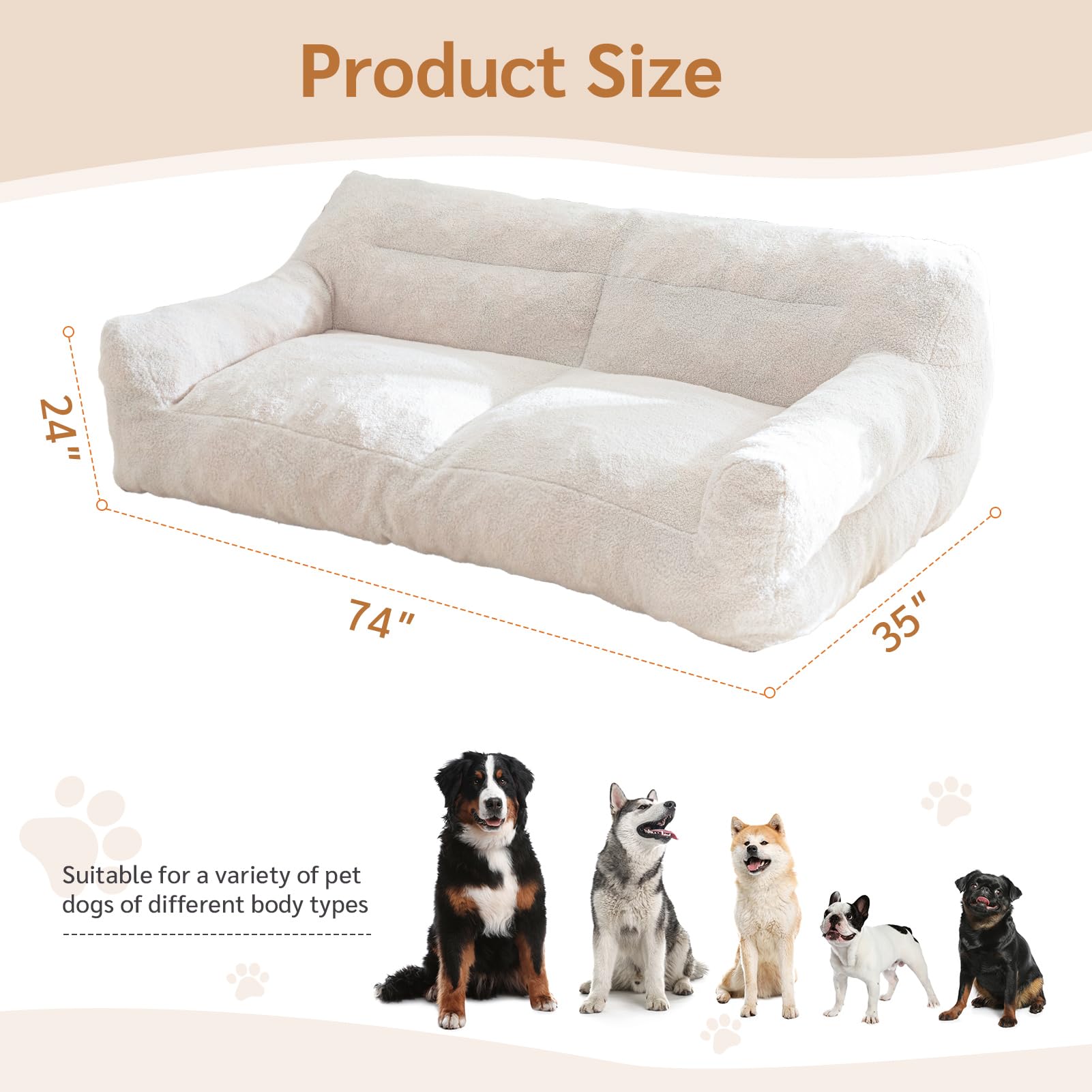 BYBYME Extra Large Orthopedic Dog Bed - Giant Human Dog Sofa with Sherpa Cover, Foam Chunk Support for Large Dogs - Comfy Floor Couch for Pets & Families (Beige) | Perfect for Living Rooms, Bedrooms & Pet-Friendly Spaces