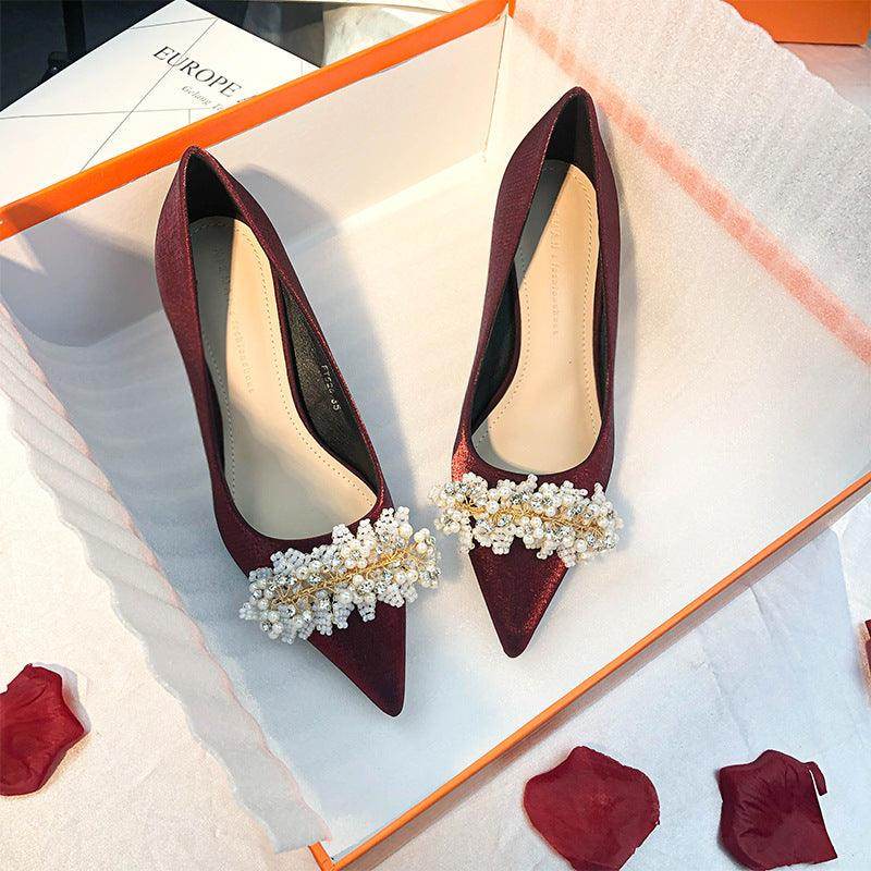 Elegant Pearl Satin Pointy Stiletto Heels for Women - Perfect for Evening Parties, Weddings & Special Occasions - 683923492274