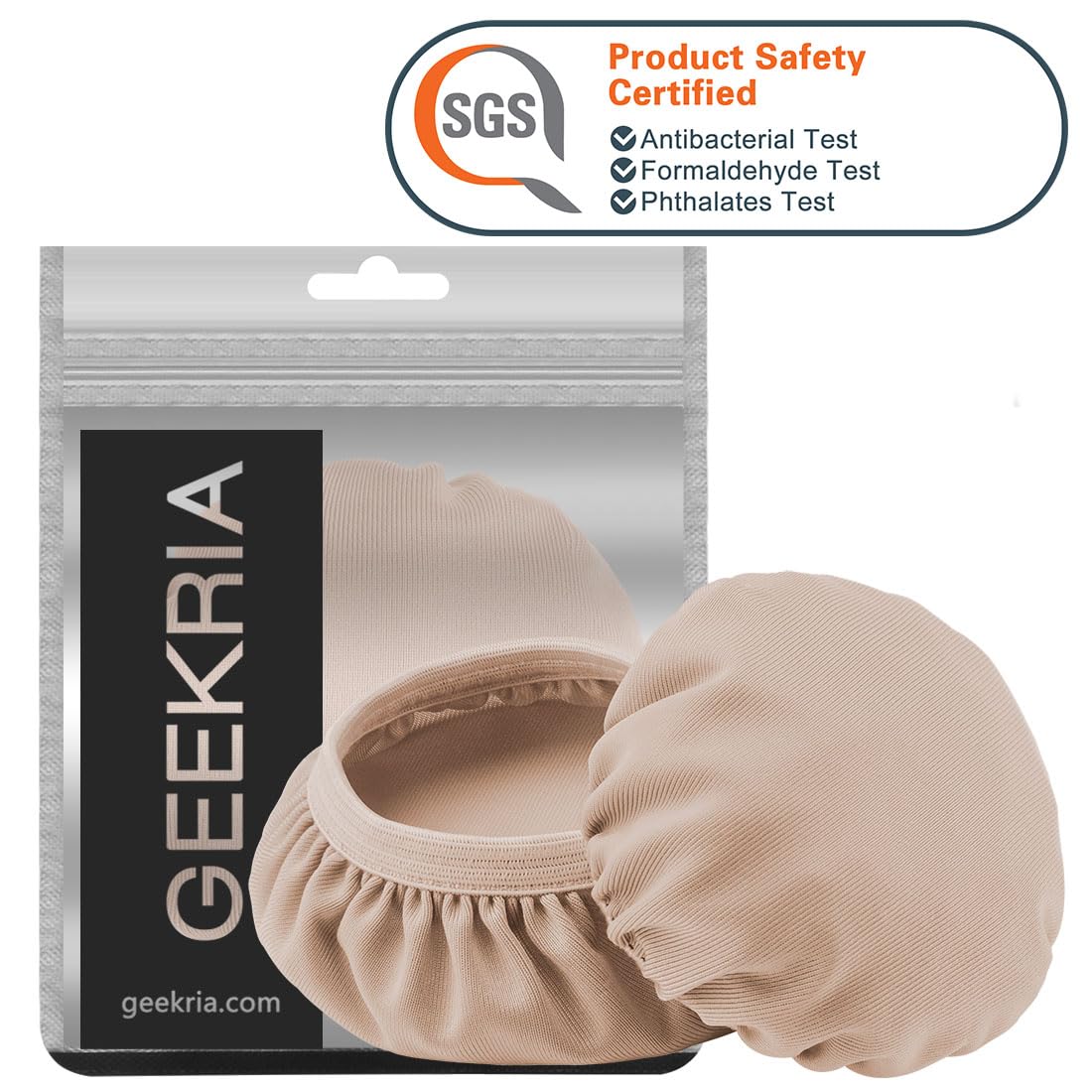 Geekria 2 Pairs Stretchable Headphone Ear Covers - Washable Fabric Earpad Protectors for Over-Ear Headphones, Sweatproof Gym & Gaming Accessories (Size M/Light Brown) - Perfect for Workouts, Gaming Sessions & Daily Use