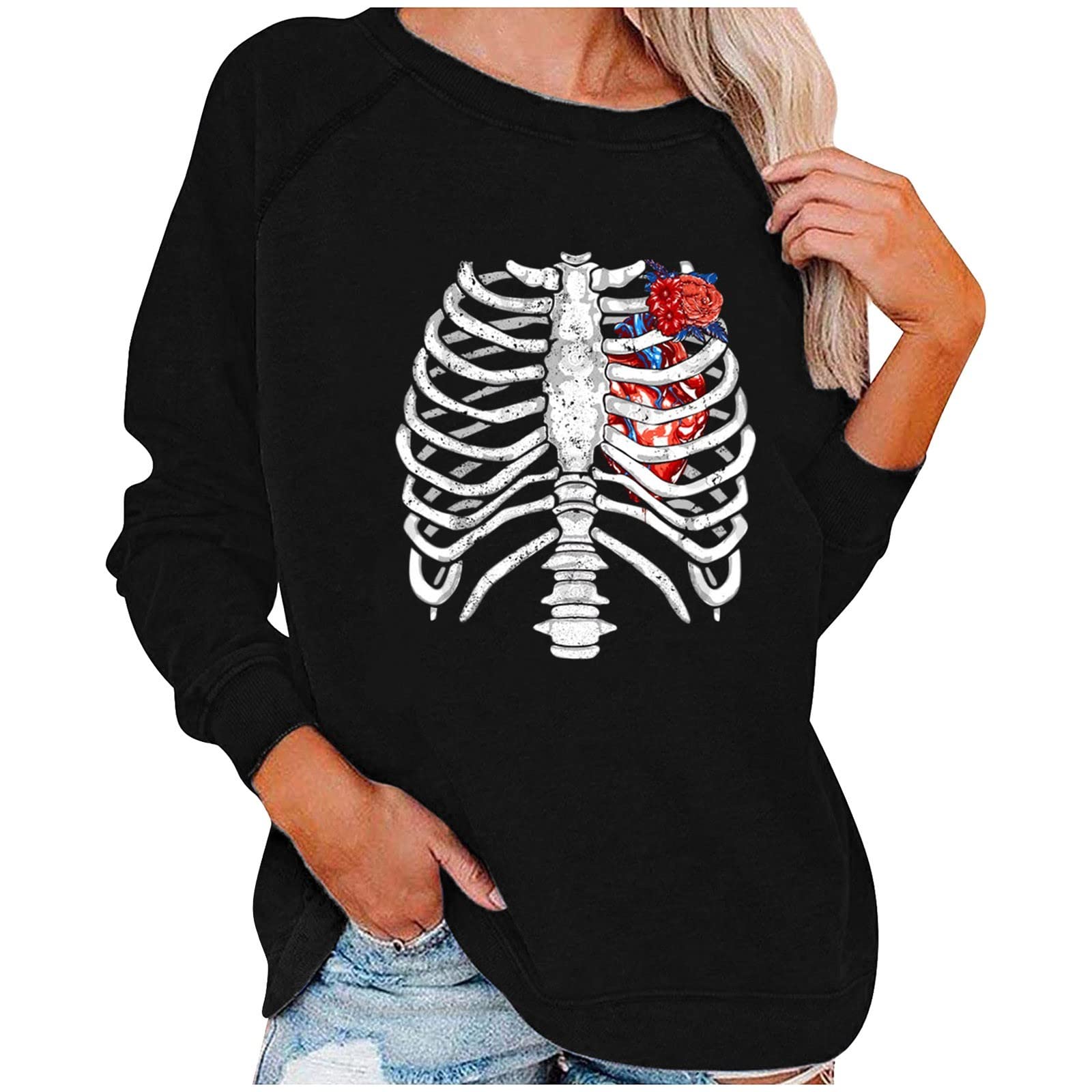 Women's Halloween Sweatshirt - High Neck Long Sleeve T-Shirt Top for Autumn | Cozy Casual Coat for Halloween Parties & Fall Outfits