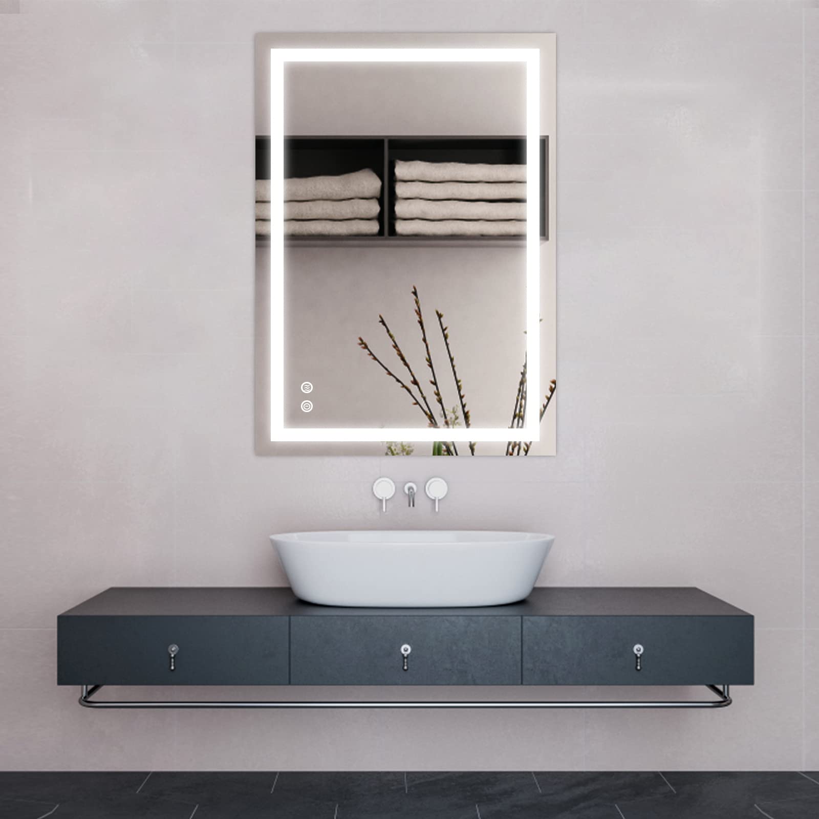 RIXONYAATECH 20x28 Inch LED Bathroom Mirror - Adjustable Color Temperature, Anti-Fog, Dimmable Lights, Wall Mounted with Smart Touch Button - Perfect for Makeup Vanity, Shaving & Home Decor