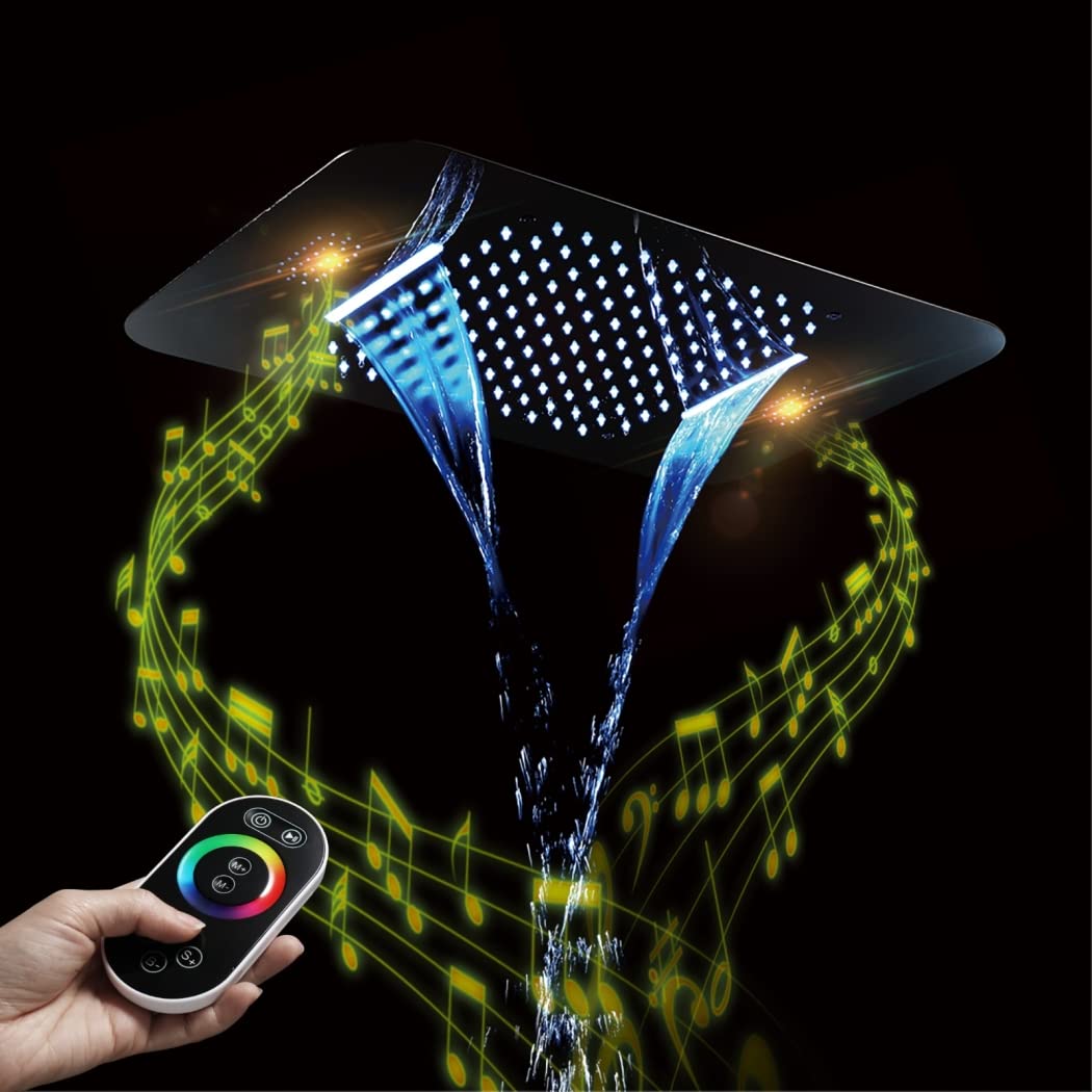 16 Colors LED Music Shower System - Luxury Hot/Cold Rainfall Shower Head Combo with 580x380mm 2-Function Faucet Set for Modern Bathroom Upgrade | Perfect for Spa-Like Relaxation & Mood Lighting