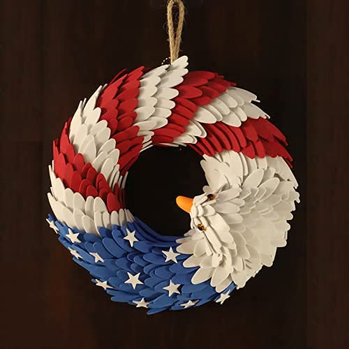 American Eagle Wreath Patriotic Decor - 15 Inch Red White & Blue Front Door Wreath for Home, Window & Wall Decor - Perfect for 4th of July, Memorial Day & Veterans Day Celebrations