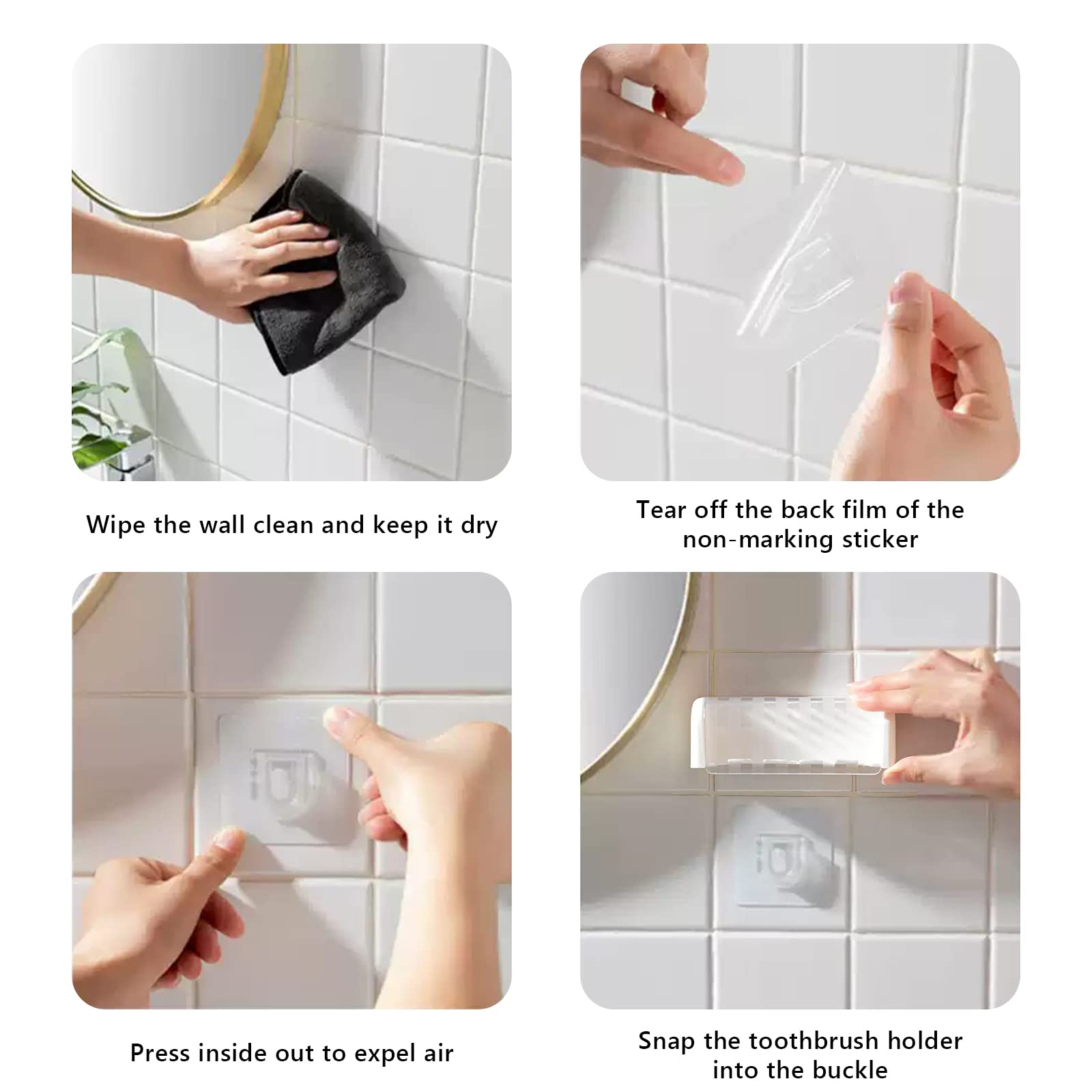 5-Slot Wall Mount Toothbrush Holder with Cover - Self-Adhesive Bathroom Organizer for Toothbrushes (White) | Perfect for Dorm, Apartment & Shower Storage - Holds 5 Toothbrushes Hygienically