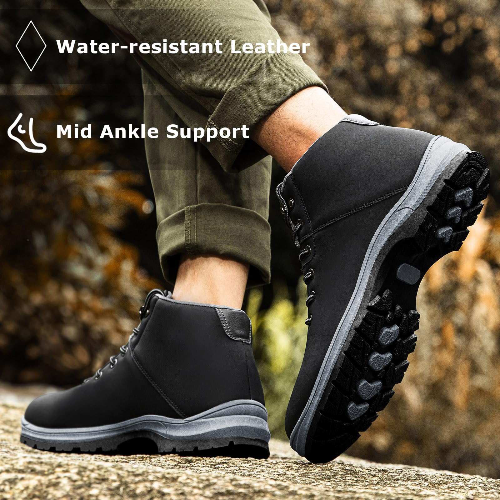 **Men's Lightweight Waterproof Hiking Boots - Mid Ankle Trekking Shoes for Outdoor Work & Casual Wear - Anti-Slip Traction for Hiking, Camping & Backpacking**