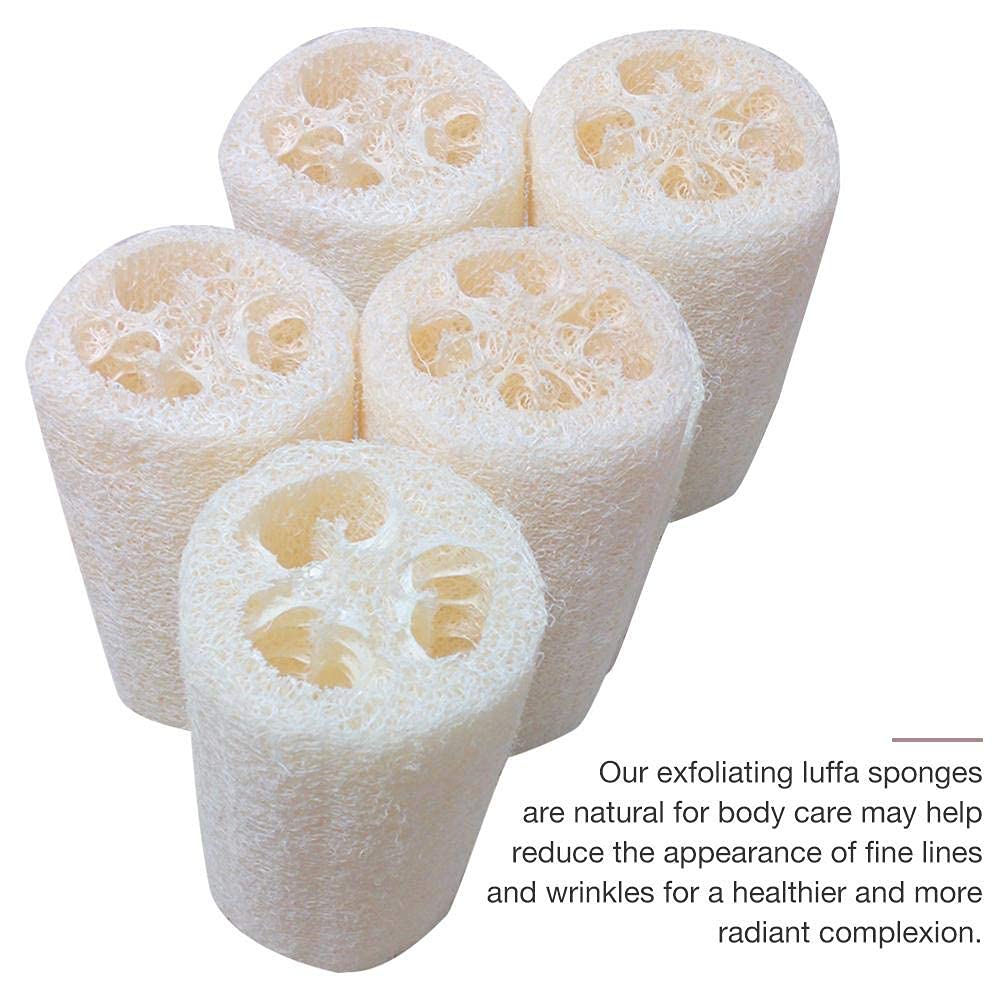5-Pack Premium Natural Loofah Sponge - Exfoliating Body Scrubber for Shower, Bath & Spa | Eco-Friendly Loofah Sponge for Skin Care, Kitchen & Dish Cleaning | Perfect for Exfoliation, Detox & Relaxation