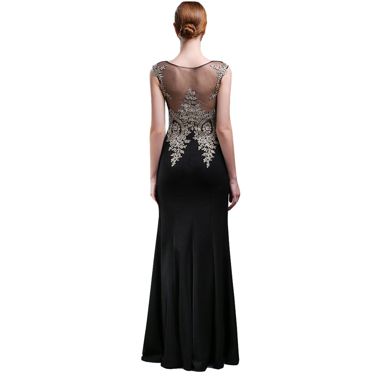 Lemai Black Crystal Gold Lace Sheer Mermaid Prom Dress - Elegant Formal Evening Gown for Women | Perfect for Prom, Homecoming, Wedding & Special Occasions