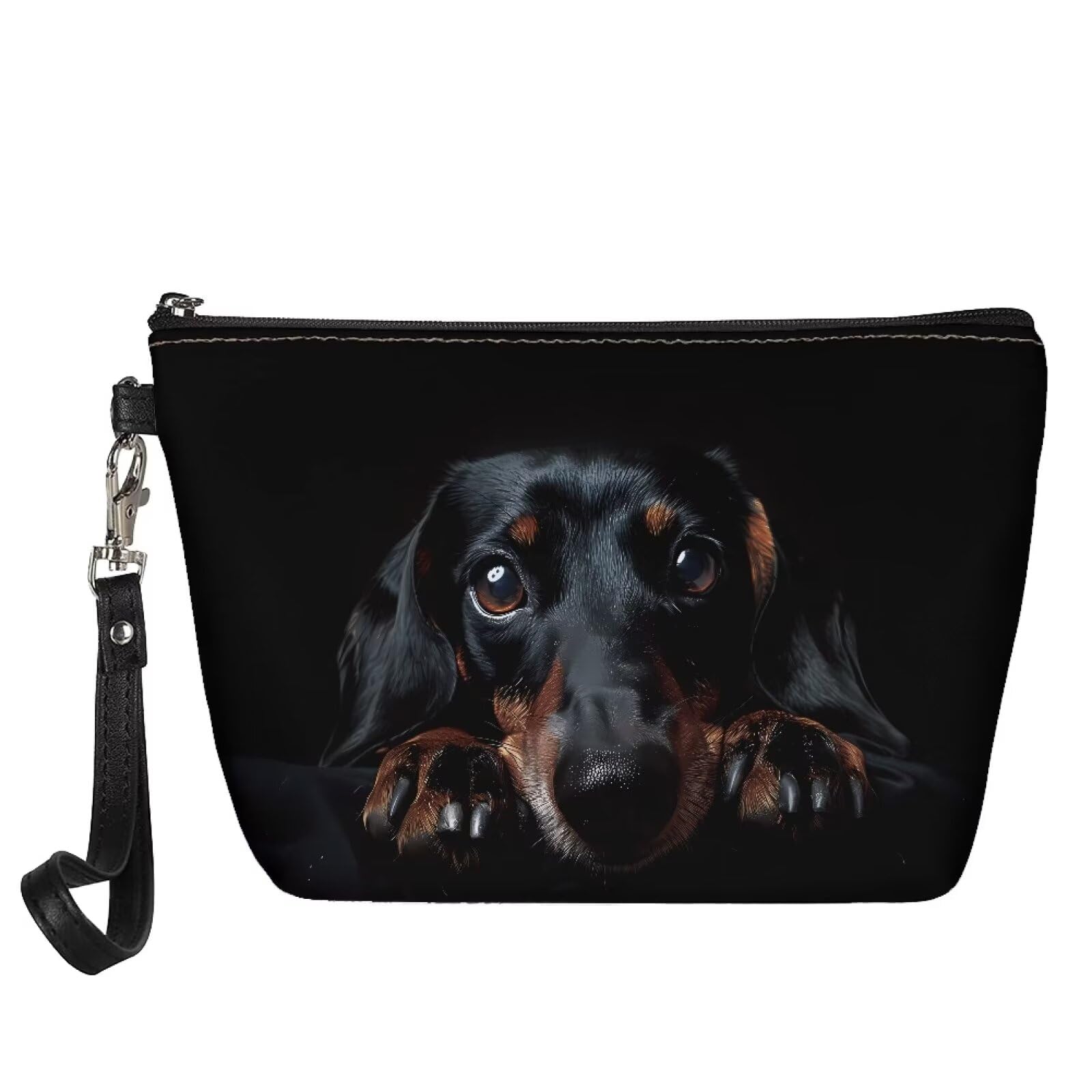 Black Dachshund Makeup Bag for Women - Waterproof Cosmetic Pouch with Zipper, Travel Toiletry Organizer, Small Luggage Accessories Gift (Perfect for Travel, Gym & Daily Beauty Storage)