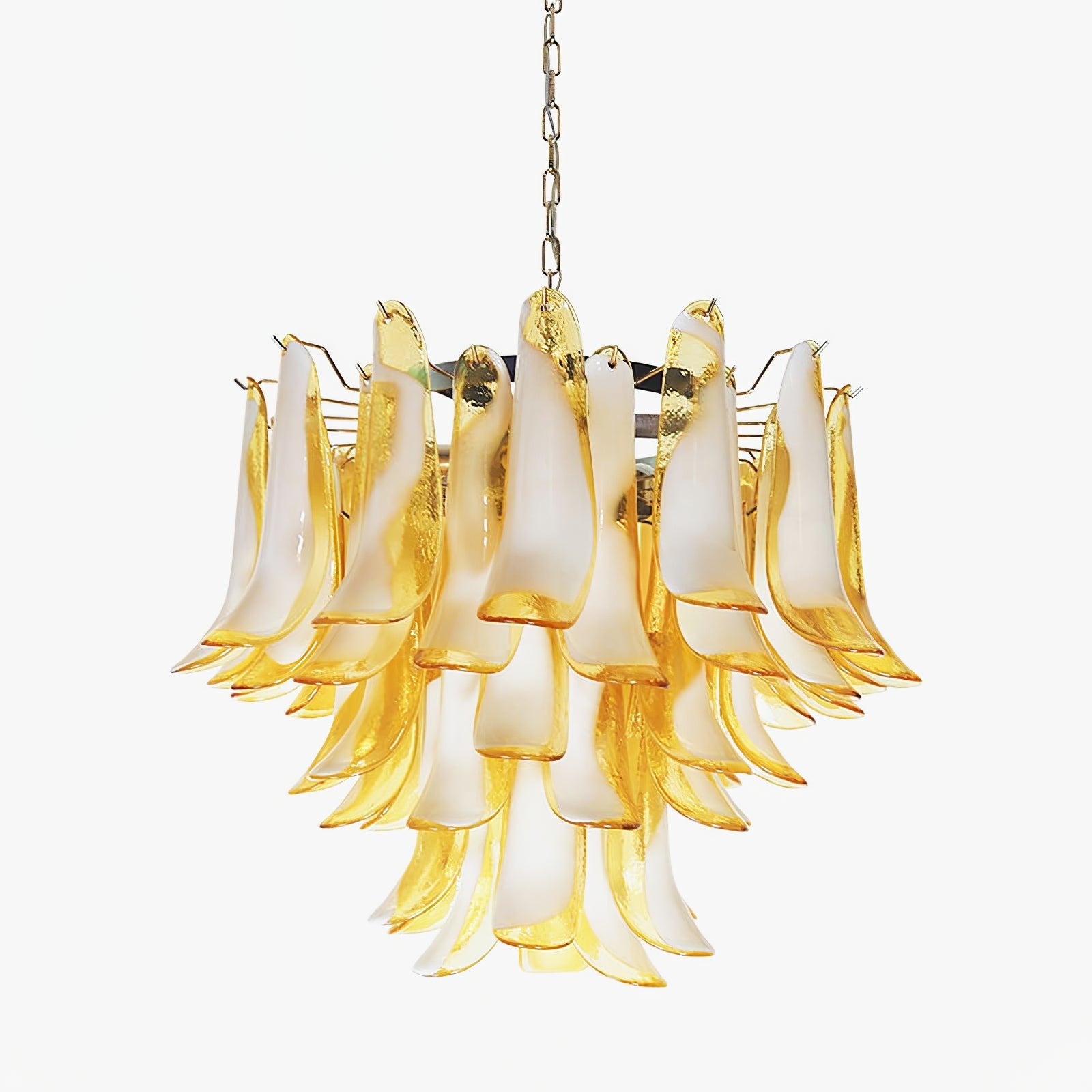 Exquisite Amber Glass Murano Petals Chandelier - Elegant Vintage Ceiling Light Fixture for Dining Room, Living Room & Bedroom Decor