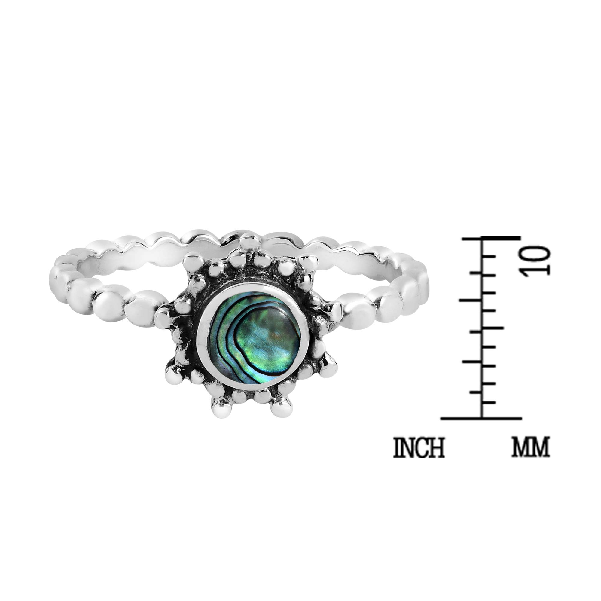 Vibrant Sun Abalone Shell Inlay .925 Sterling Silver Ring for Women | Tiny Wedding Band, Casual Comfort Fit Jewelry | Gift for Daughter, Wife | Size 6-10 | Perfect for Beach Weddings, Everyday Wear & Special Occasions