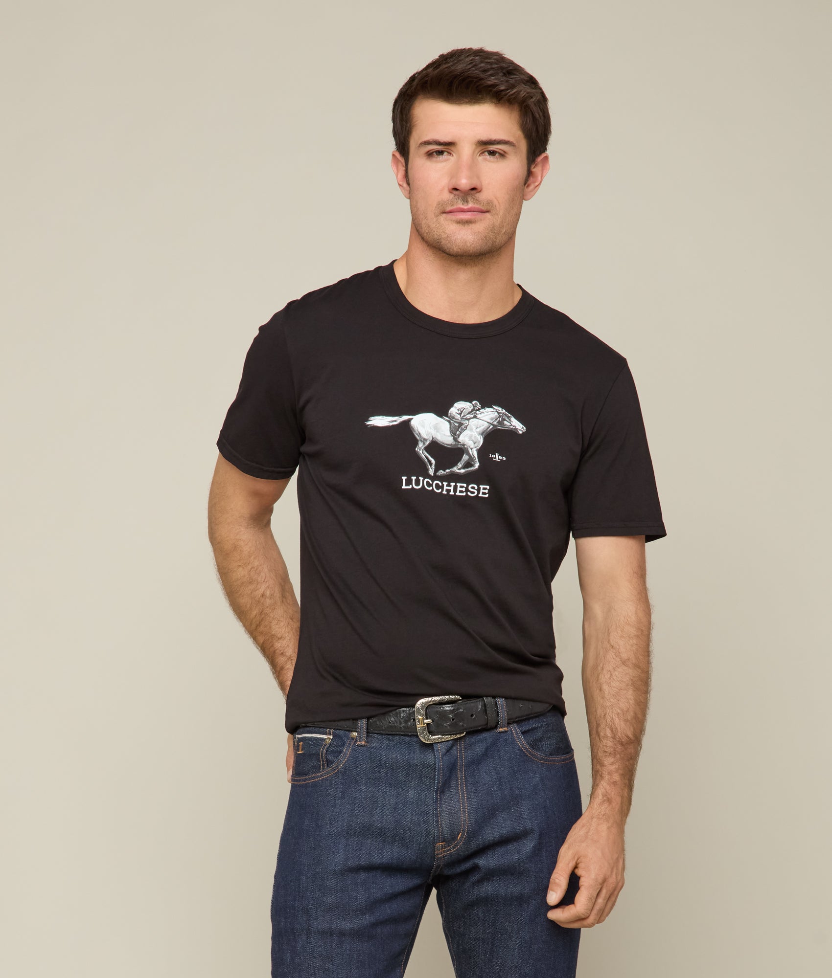 Lucchese Racehorse T-Shirt for Men - Soft Cotton Tee with Classic Western Design - Perfect for Casual Wear, Rodeo Events & Western Fashion
