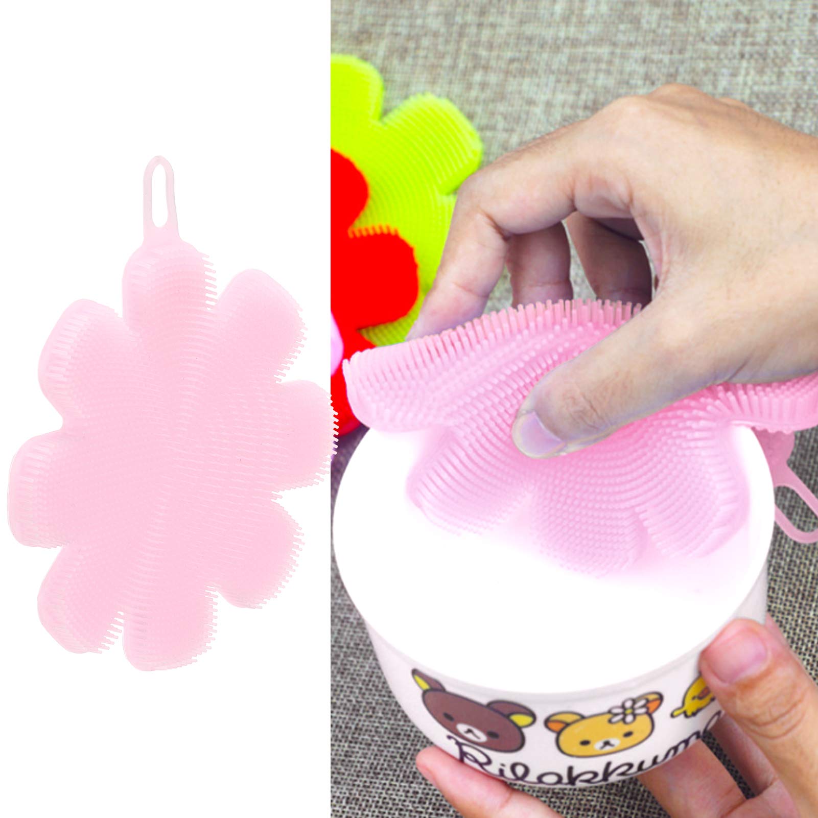 2Pcs Silicone Dish Washing Brushes - Multifunctional Flower Scrubber & Soap-Shaped Dishwashing Brush Set for Kitchen Cleaning - Perfect for Pots, Pans, Dishes & Delicate Glassware