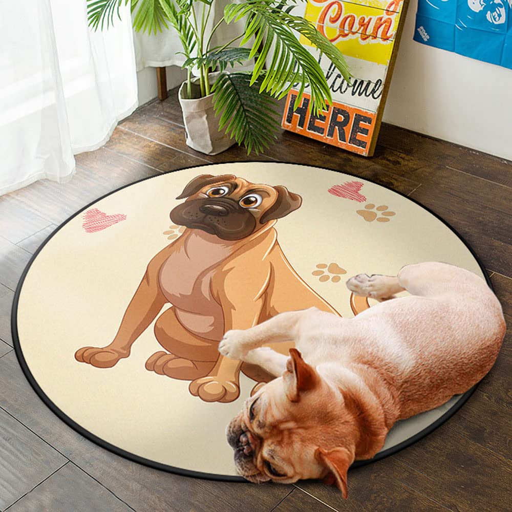 Cartoon Printed Round Carpet - Non-Slip Floor Mat for Living Room, Bedroom & Kids Room | Dog Pattern Decorative Rug | Multiple Sizes (6.56ft) - Perfect for Home Decor, Pet-Friendly Spaces & Cozy Nursery
