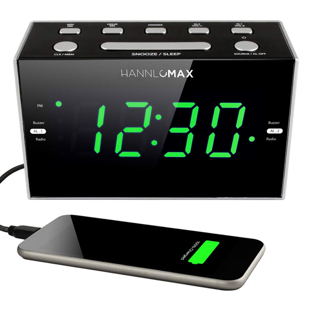 HANNLOMAX HX-122CR Digital Alarm Clock Radio with PLL FM Tuner, Dual Alarm, 1.2