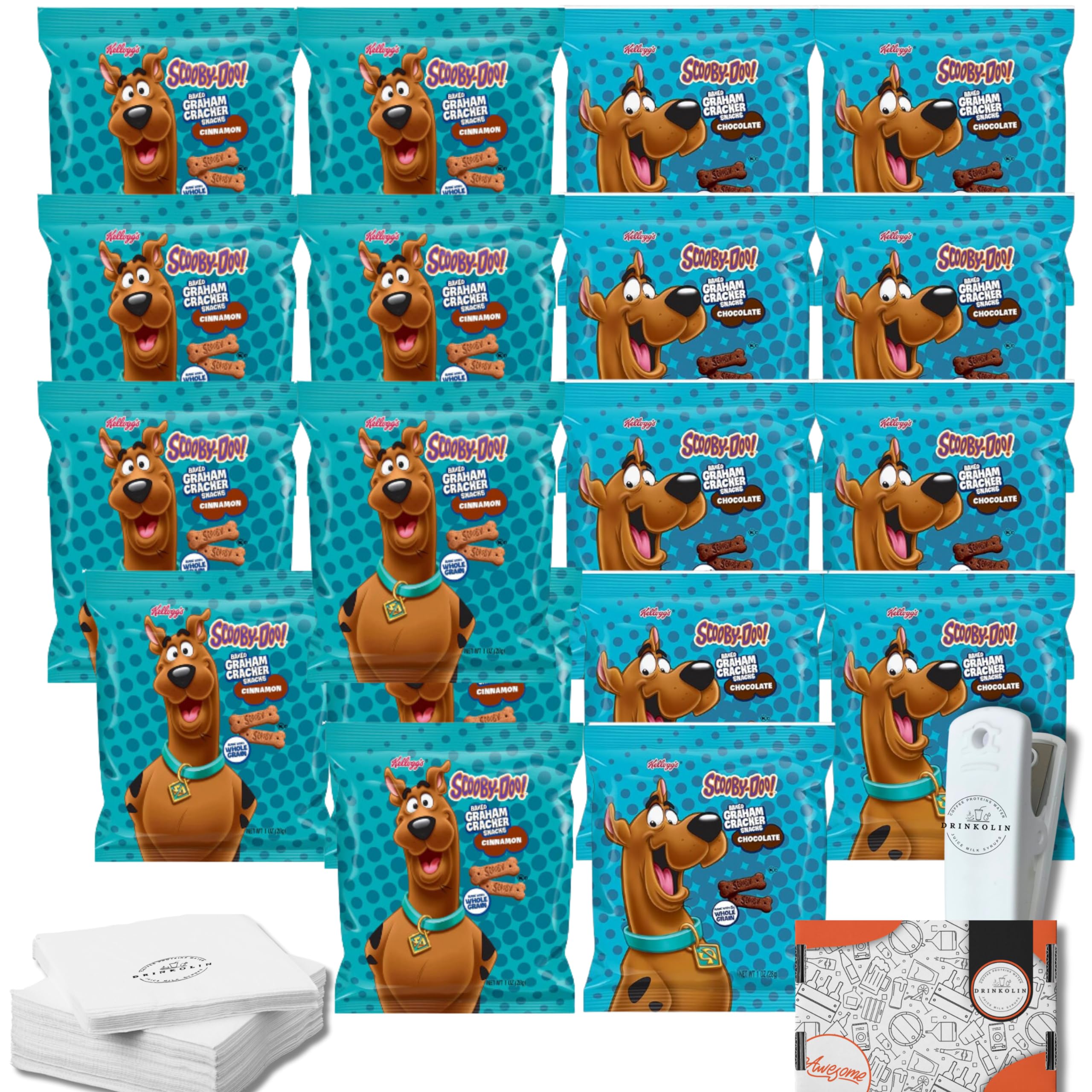 Scooby-Doo Graham Cracker Snacks - Cinnamon & Chocolate Flavored Cookies (1 oz, 18-Pack) | Bulk Baked Treats for Kids Lunch, After School Snacks, Birthday Parties & Movie Nights | Includes Convenient Bag Clip