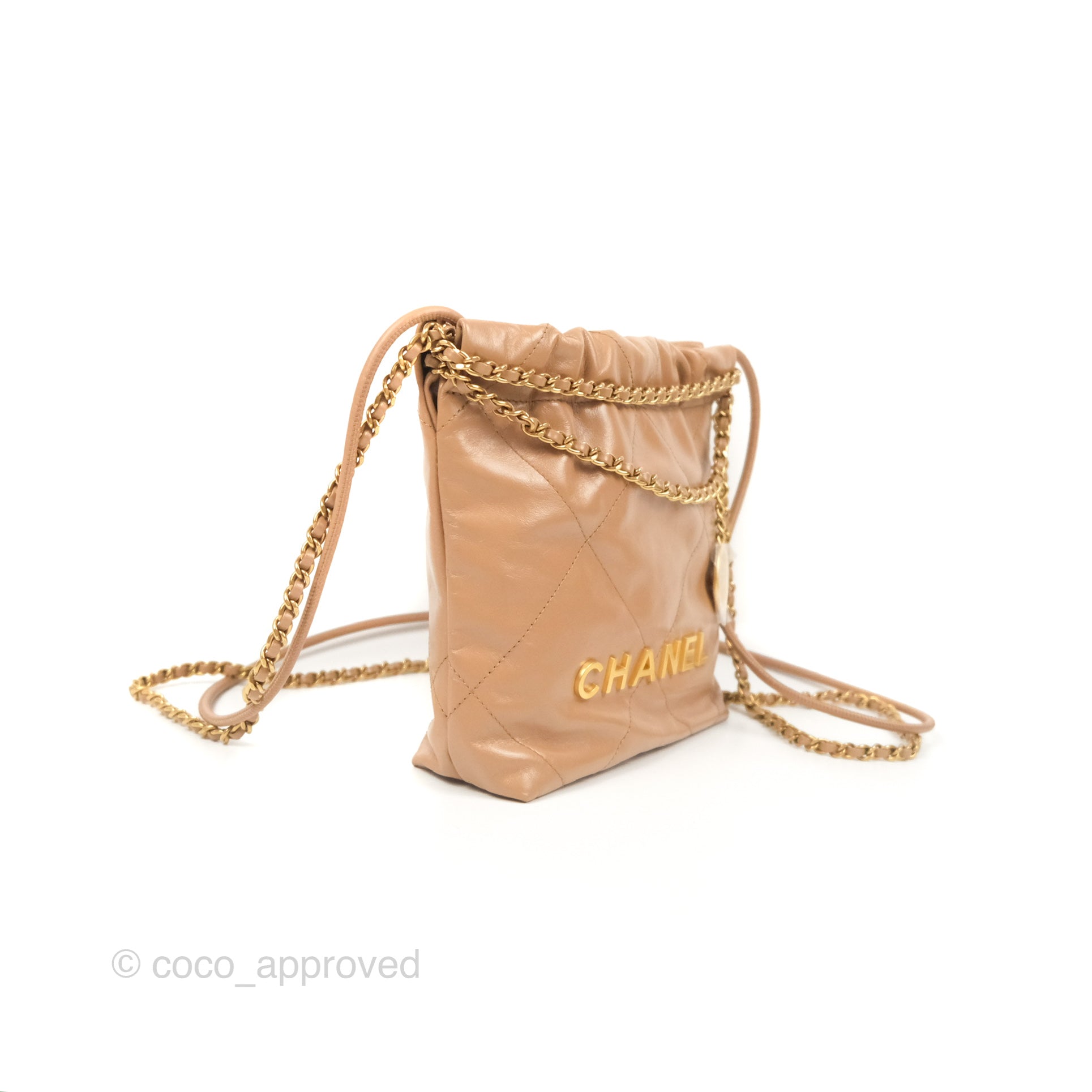 Chanel 22 Mini Bag in Beige Shiny Calfskin Leather - Luxury Crossbody Purse for Women, Perfect for Date Night & Evening Events
