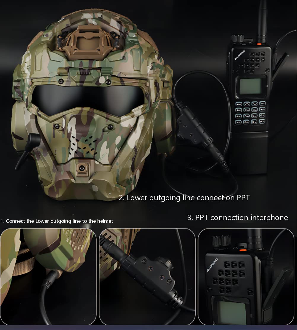 Tactical Airsoft Paintball Helmet with Full Face Mask, Built-in HD Headset & Anti-Fog Fan - Adjustable Military Style Helmet for Outdoor Airsoft, Paintball & CS Games - Perfect for Tactical Training, Combat Simulation & Outdoor Sports