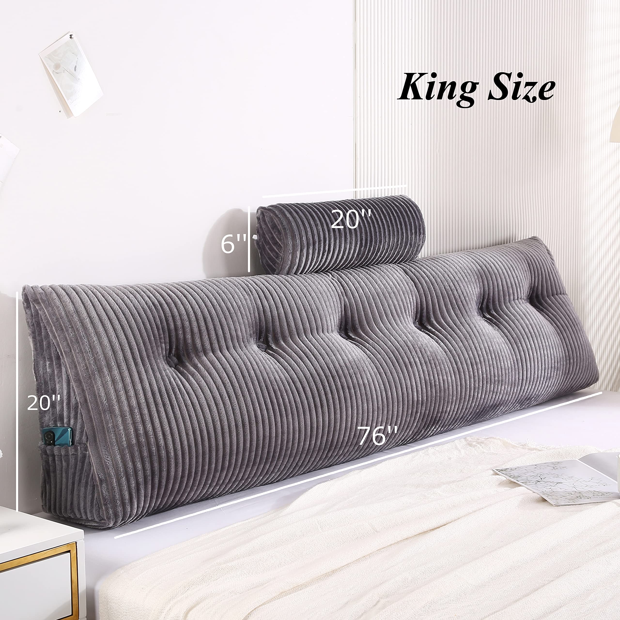 Wedge Headboard Pillows & Bolster Pillow Set - Large Bed Wedge for Back Support, Reading & Sitting Comfort - Perfect for Bed Rest, Reading, and Relaxing in Bed
