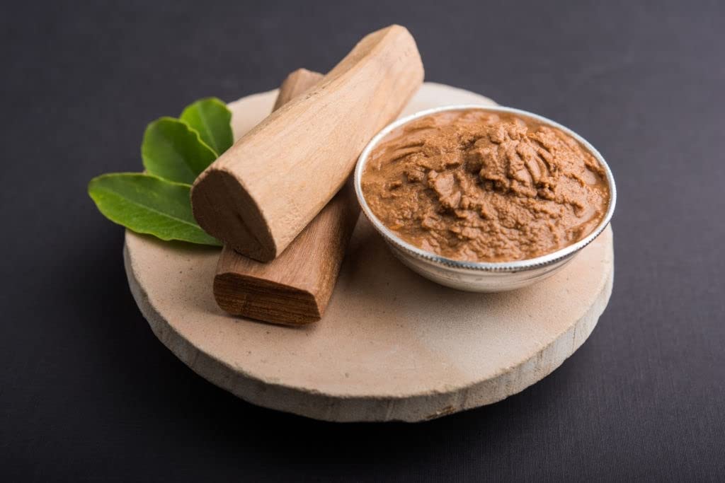 Organic Sandalwood Powder for Skin & Hair Care - Brightening Face Mask, Evens Skin Tone, 100g | Ayurvedic Beauty Treatment for Glowing Complexion & Healthy Hair