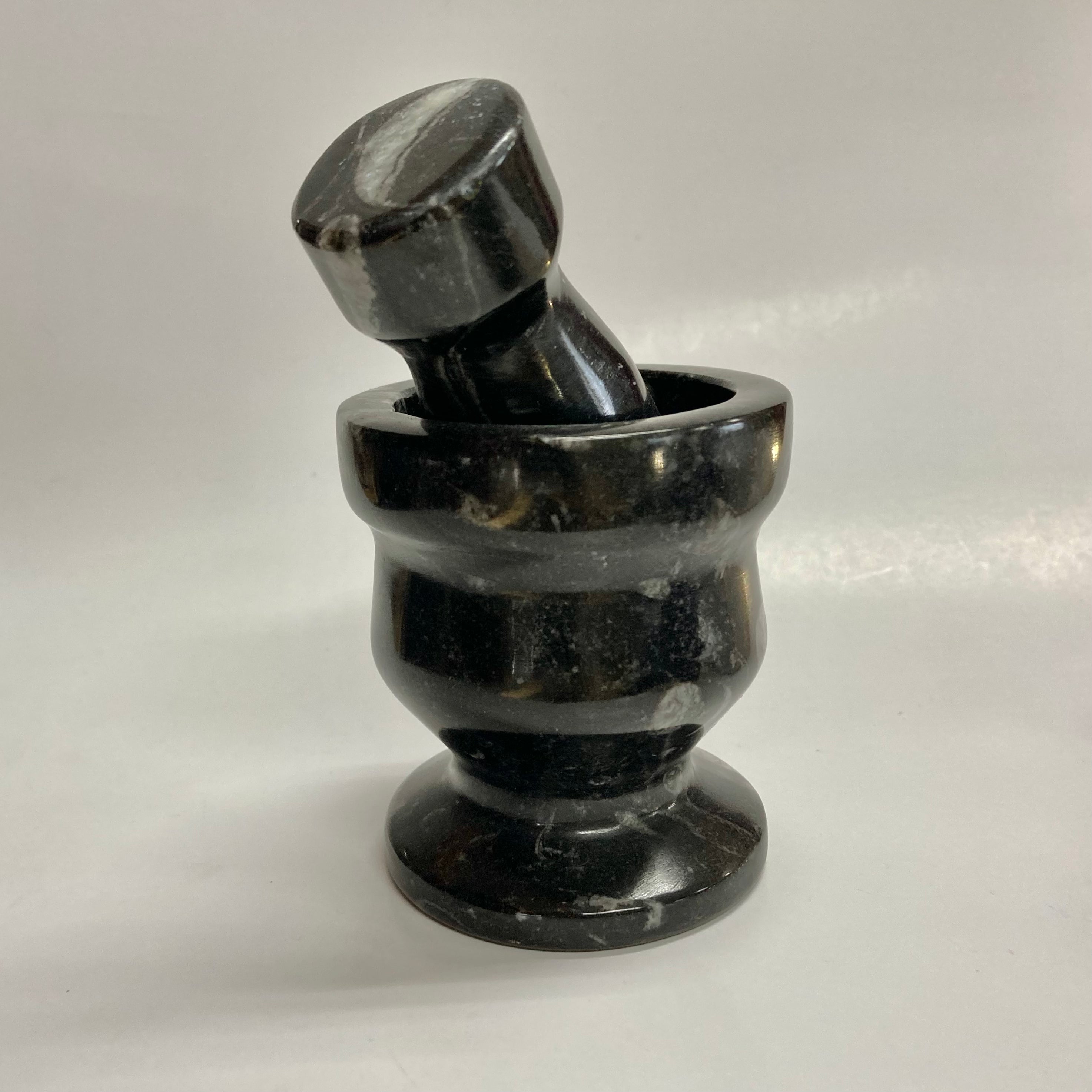 Premium Orthoceras Fossil Mortar and Pestle Set - Natural Stone Spice Grinder for Herbs, Salt & Pepper - Perfect for Kitchen, Cooking & Ayurvedic Medicine Preparation