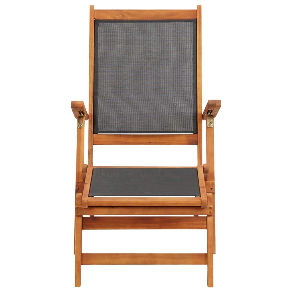 vidaXL Solid Acacia Wood & Textilene Patio Deck Chair - Adjustable Outdoor Reclining Sun Lounger for Poolside, Beach, and Backyard Relaxation