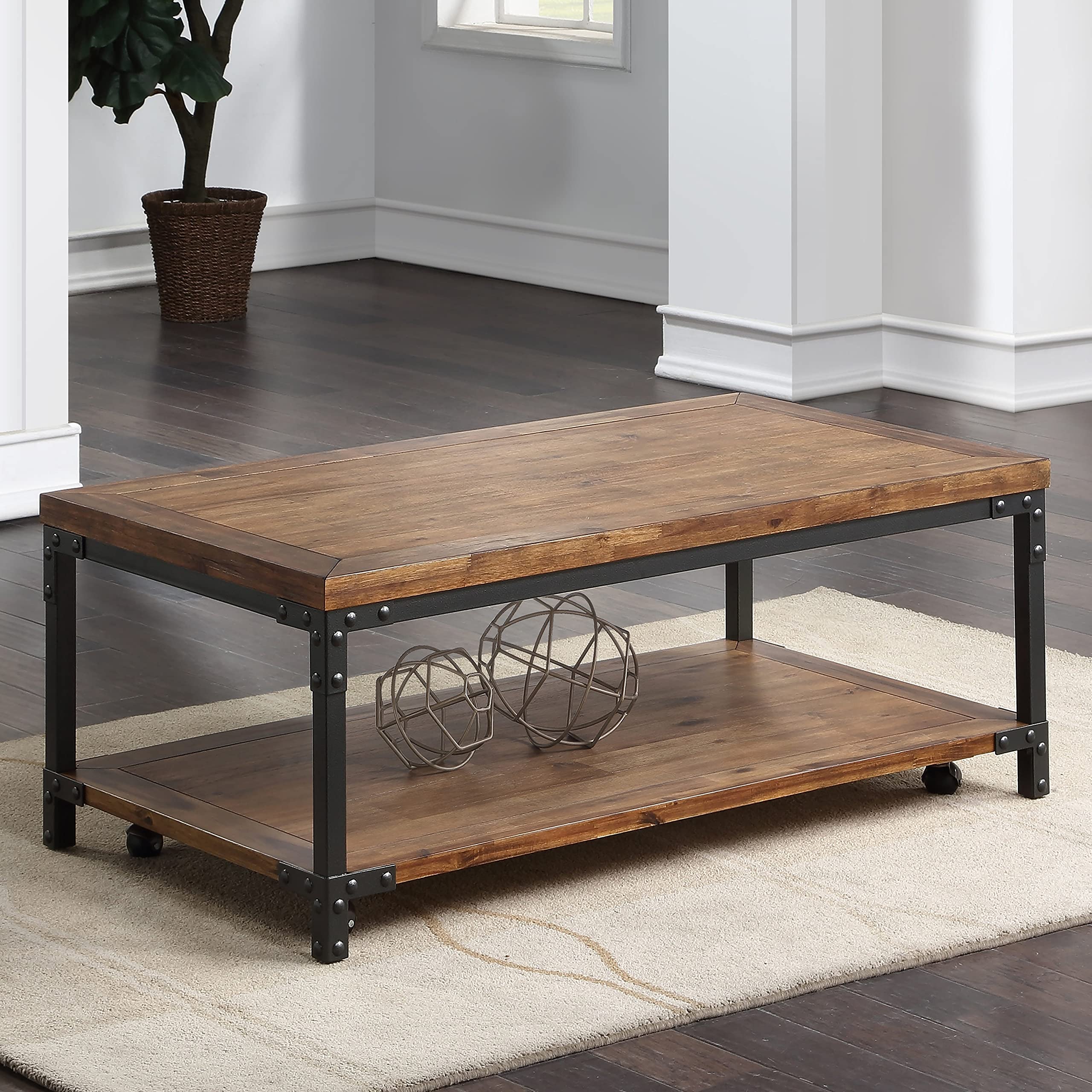 Greyson Living Leyburn Industrial Coffee Table - Wood & Metal with Casters - Perfect for Living Room, Office, or Dorm Room Decor