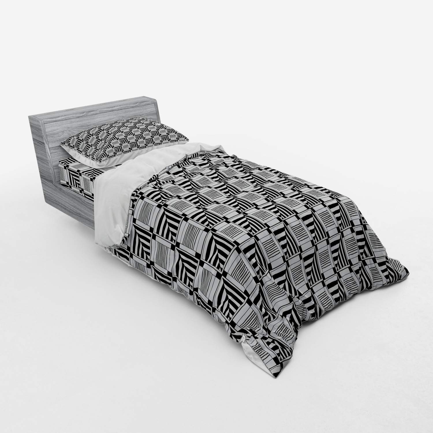 Ambesonne Black and White Geometric Duvet Cover Set - 3 Piece Twin XL Bedding with Abstract Monochrome Grid Pattern | Modern Minimalist Bedroom Decor for Teens & Adults